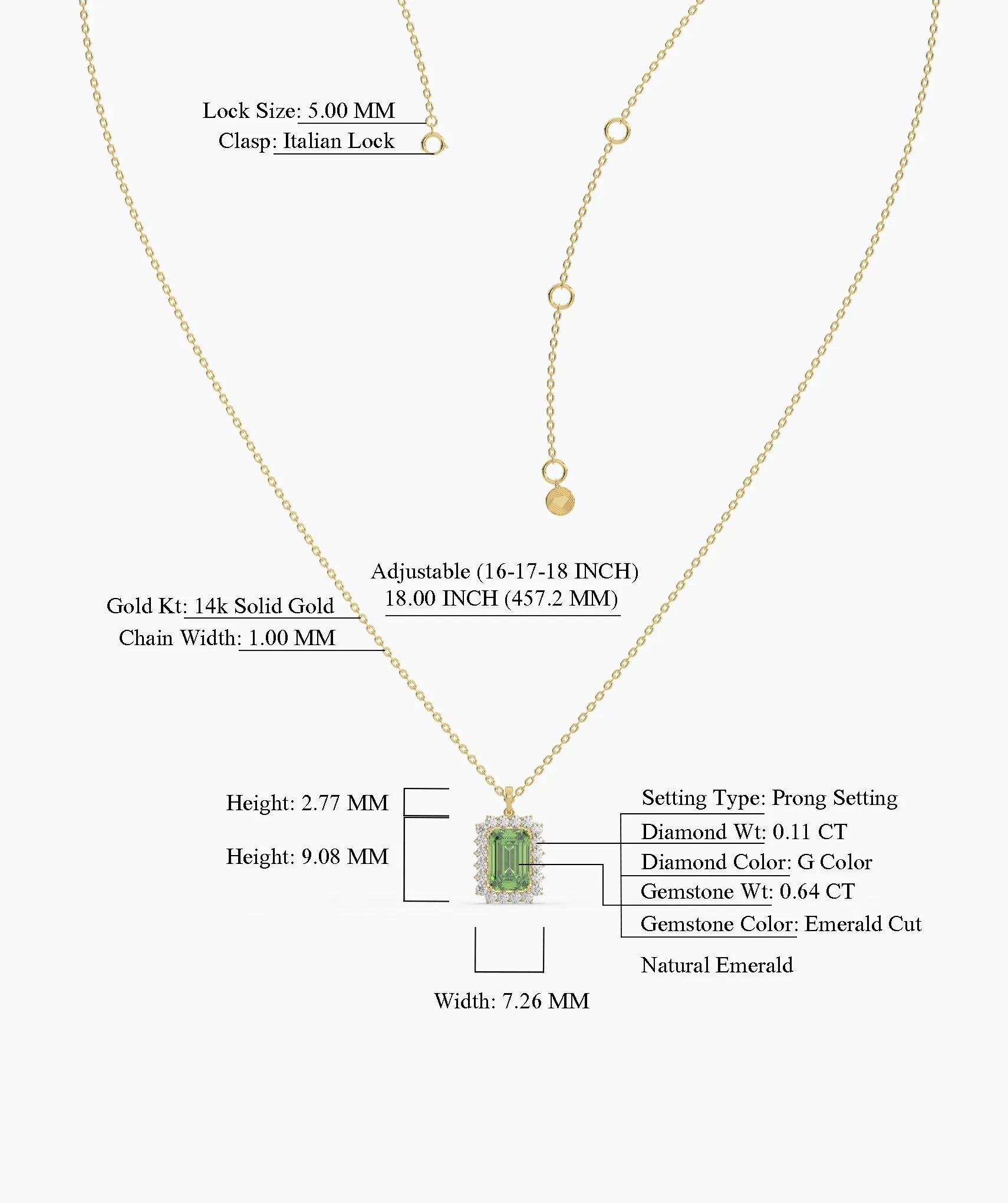 Emerald-Cut Green Stone Halo Necklace