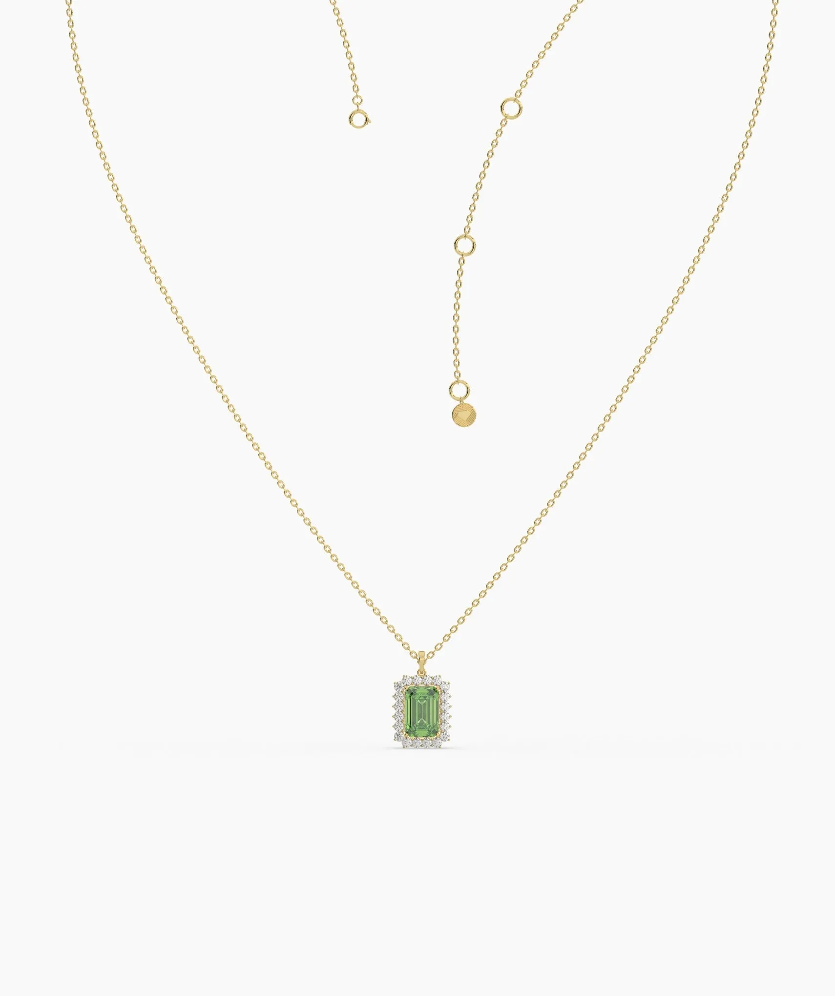 Emerald-Cut Green Stone Halo Necklace