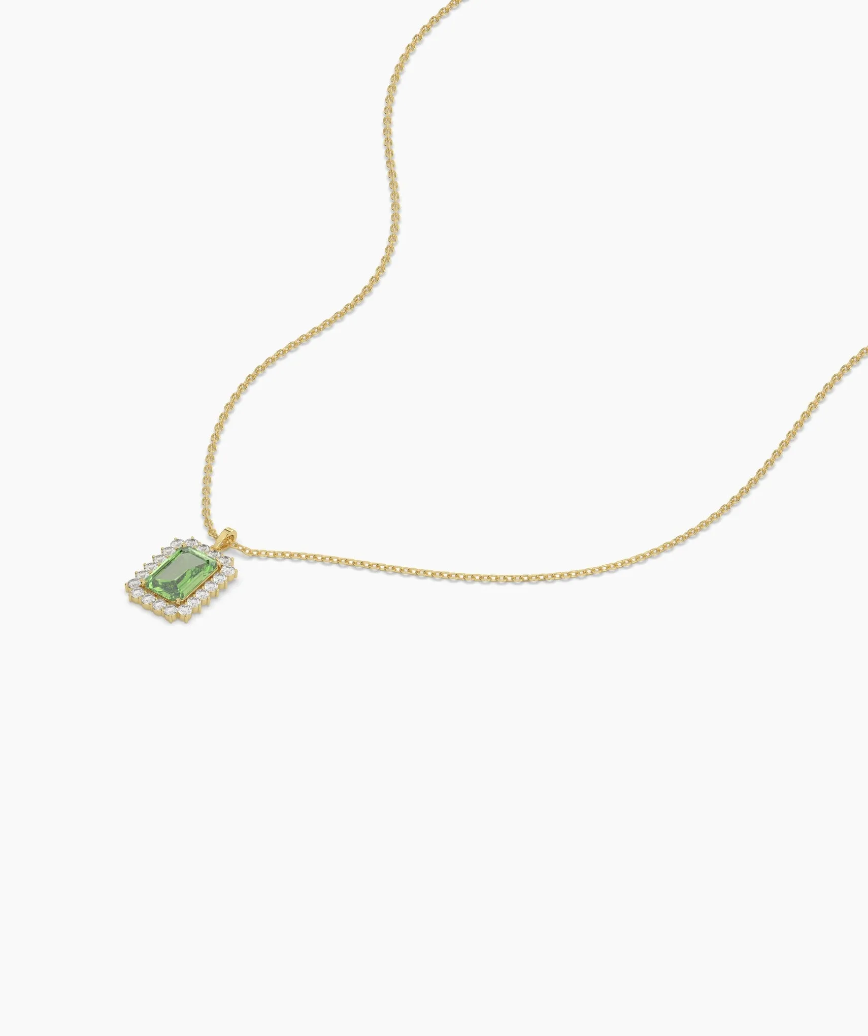 Emerald-Cut Green Stone Halo Necklace