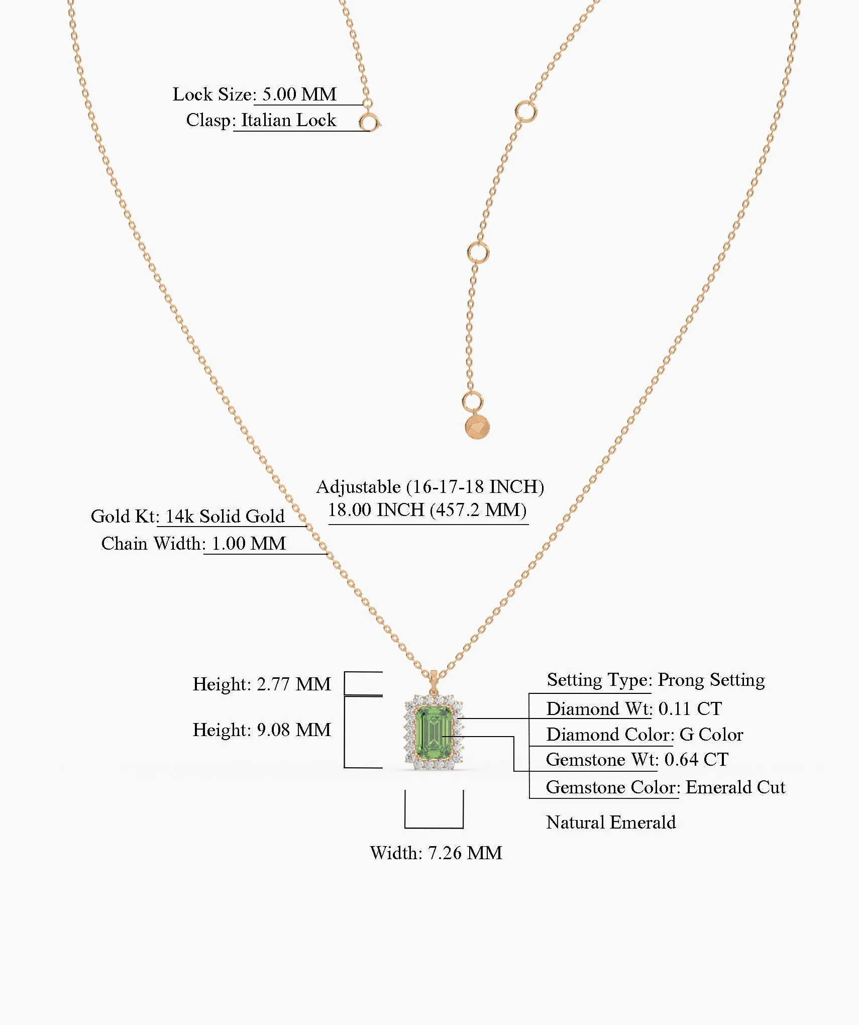 Emerald-Cut Green Stone Halo Necklace