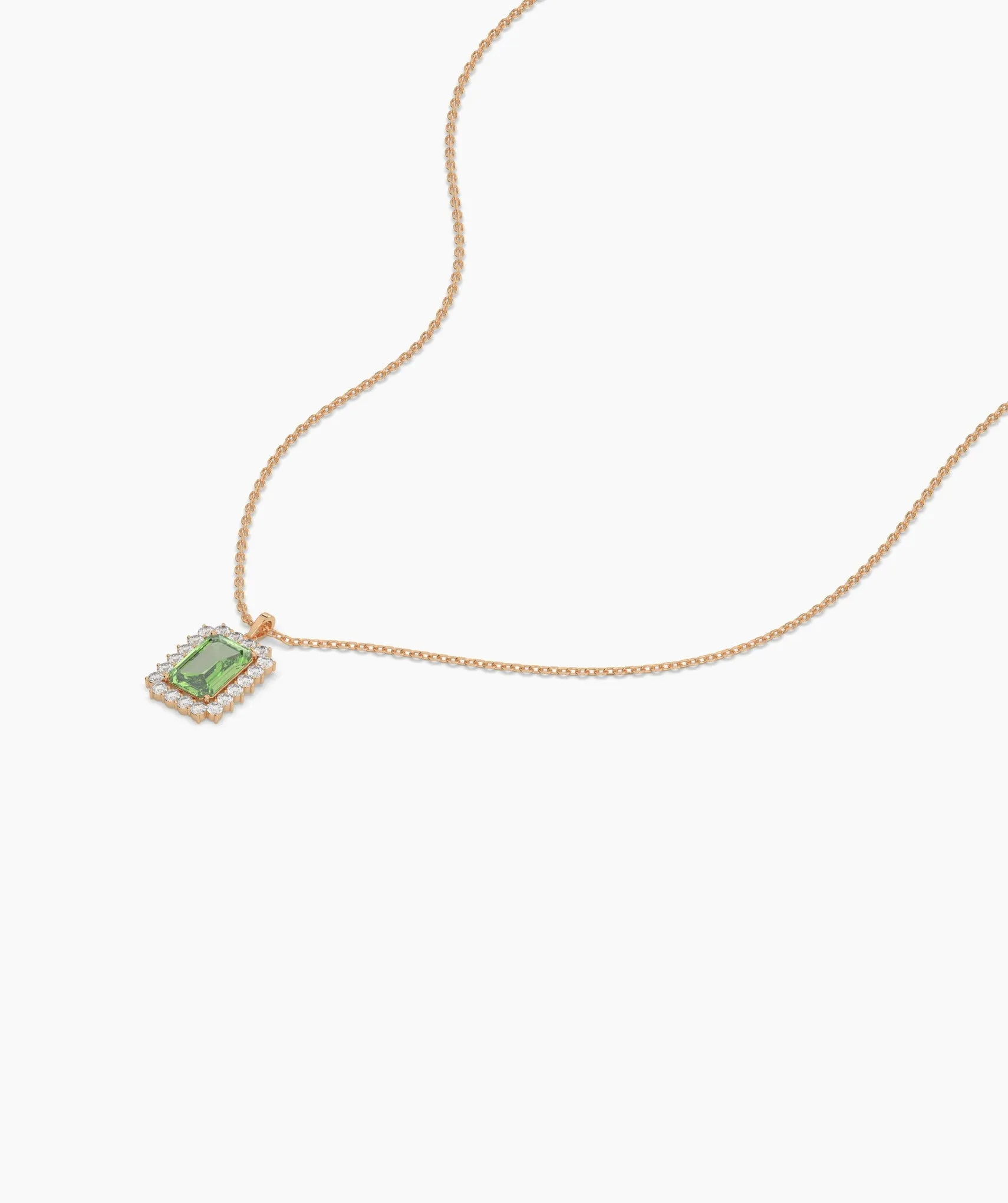 Emerald-Cut Green Stone Halo Necklace