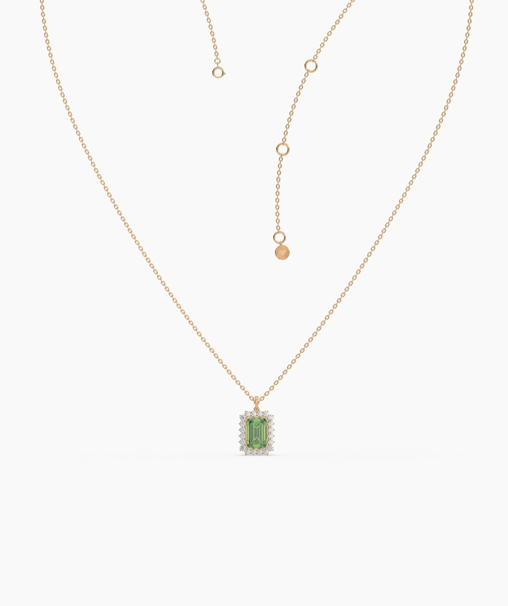 Emerald-Cut Green Stone Halo Necklace