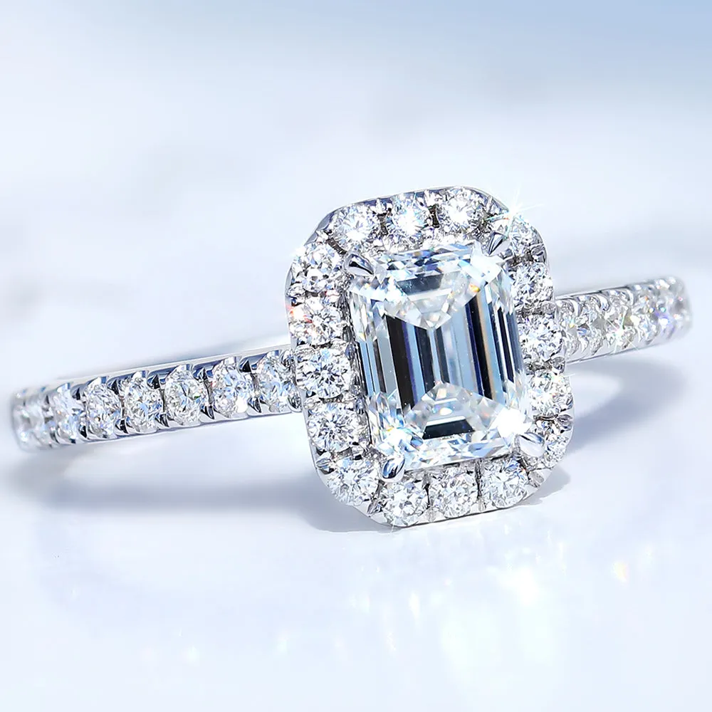 Emerald Cut Lab-Grown Diamond Halo Engagement Ring