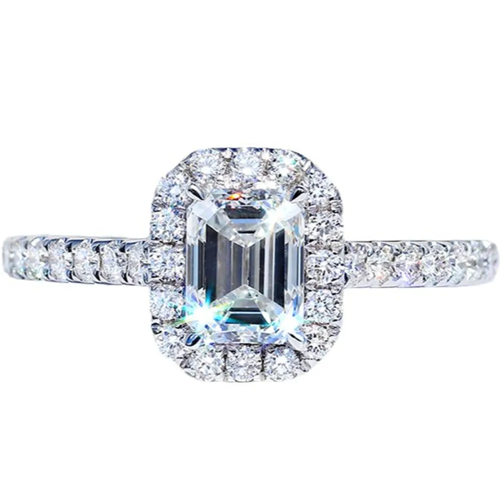 Emerald Cut Lab-Grown Diamond Halo Engagement Ring