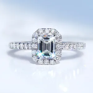 Emerald Cut Lab-Grown Diamond Halo Engagement Ring