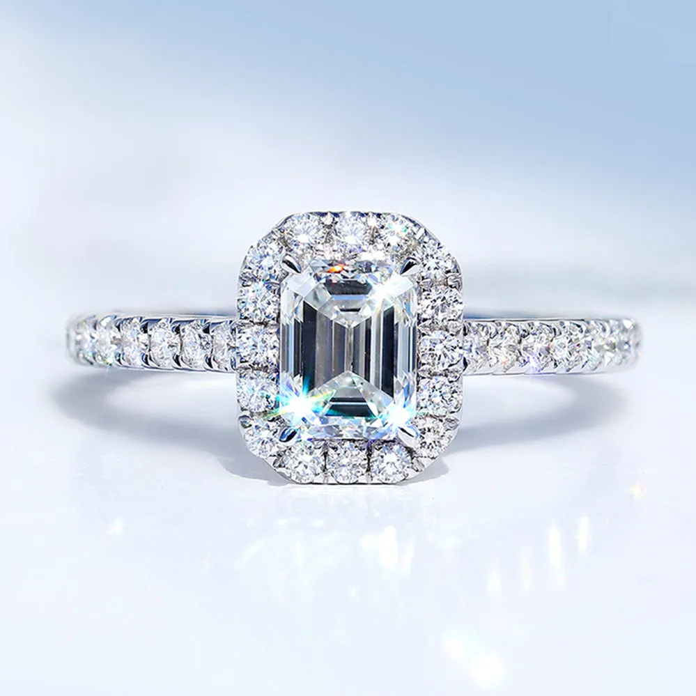 Emerald Cut Lab-Grown Diamond Halo Engagement Ring