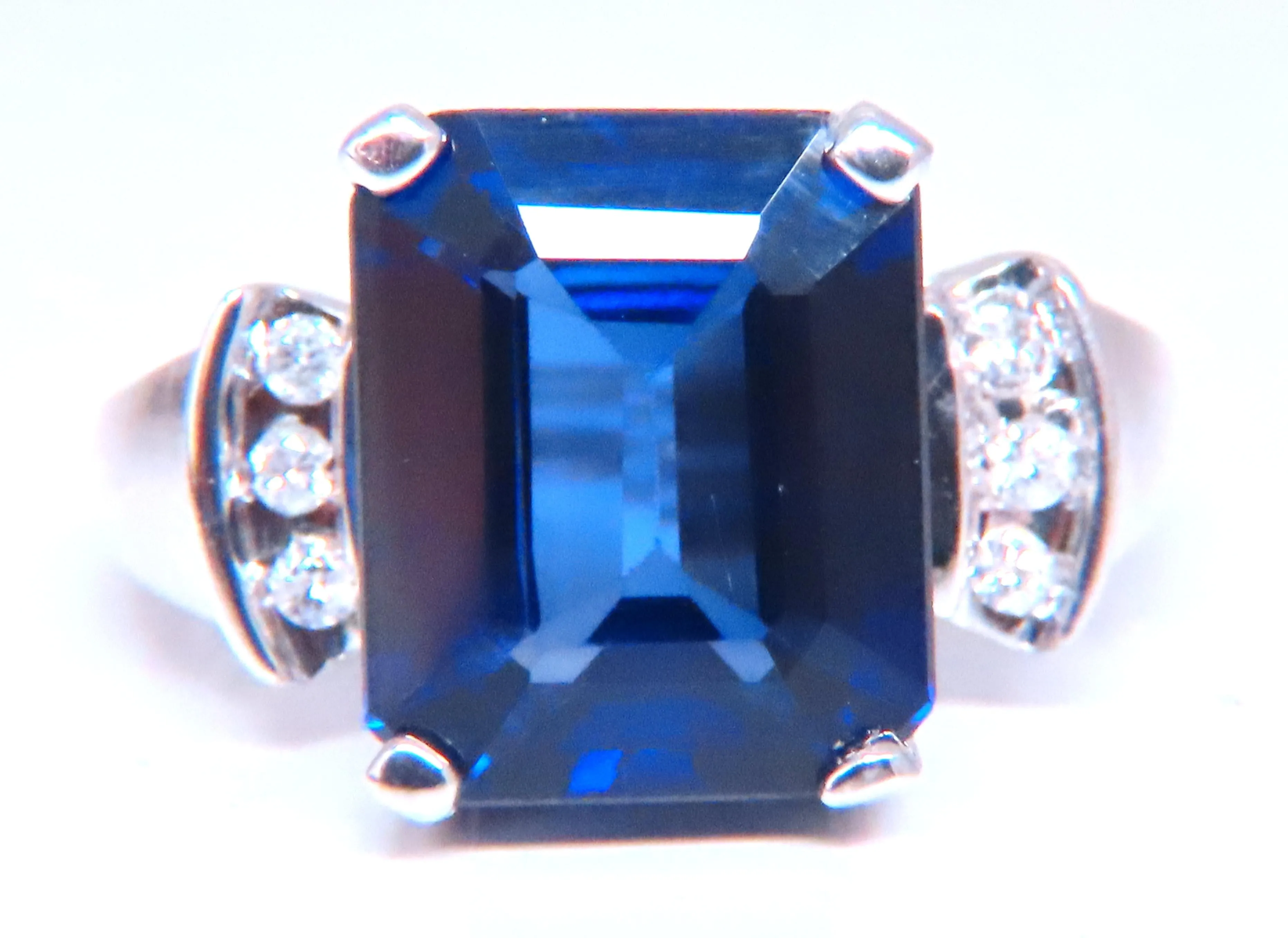 Emerald Cut Lab Sapphire Diamonds Ring 14kt Gold Ref 12295