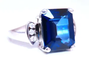 Emerald Cut Lab Sapphire Diamonds Ring 14kt Gold Ref 12295