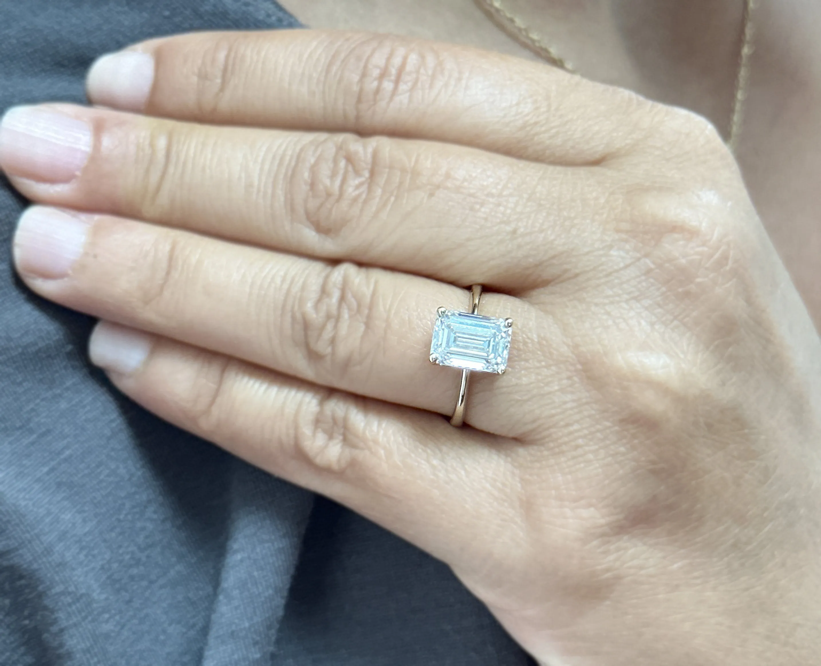 Emerald Cut Moissanite Solitaire Ring Set In 14K Solid And Heavy Yellow Gold Wedding Ring Four Prong Set Bridal Ring Minimalist 2.00ct