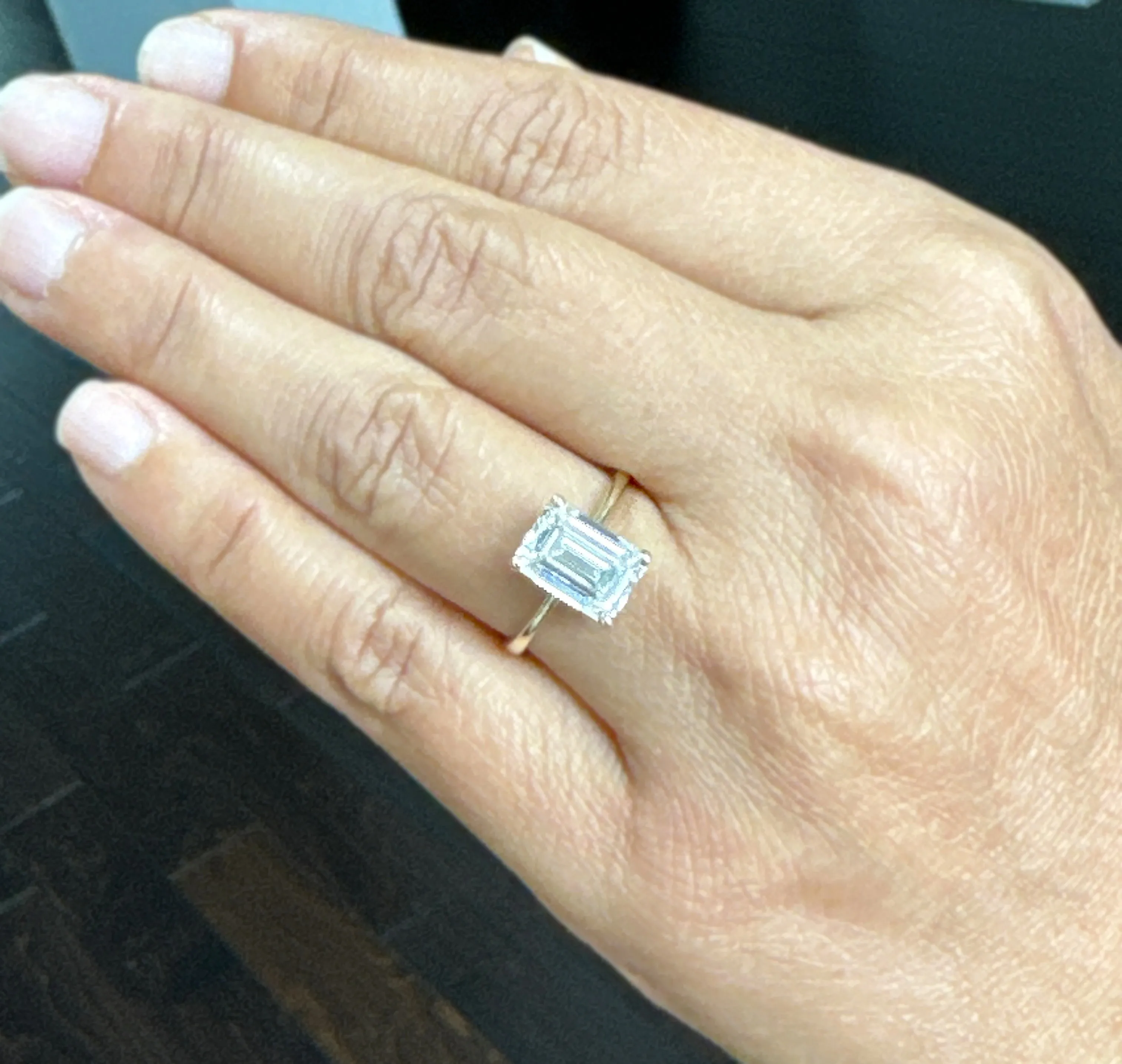 Emerald Cut Moissanite Solitaire Ring Set In 14K Solid And Heavy Yellow Gold Wedding Ring Four Prong Set Bridal Ring Minimalist 2.00ct