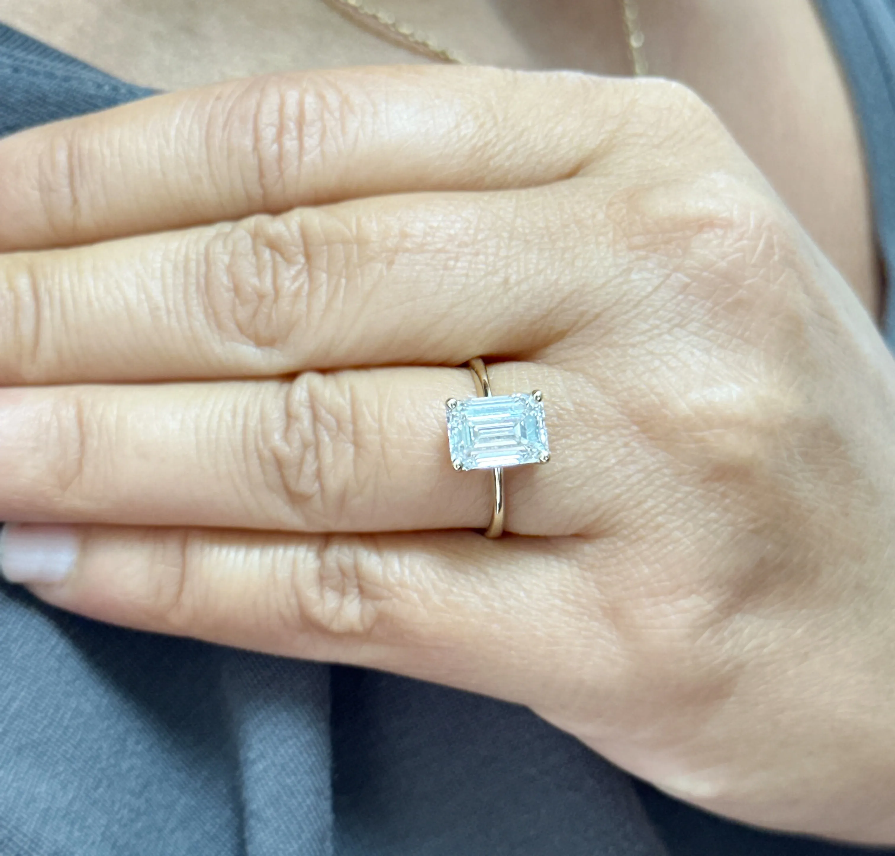 Emerald Cut Moissanite Solitaire Ring Set In 14K Solid And Heavy Yellow Gold Wedding Ring Four Prong Set Bridal Ring Minimalist 2.00ct
