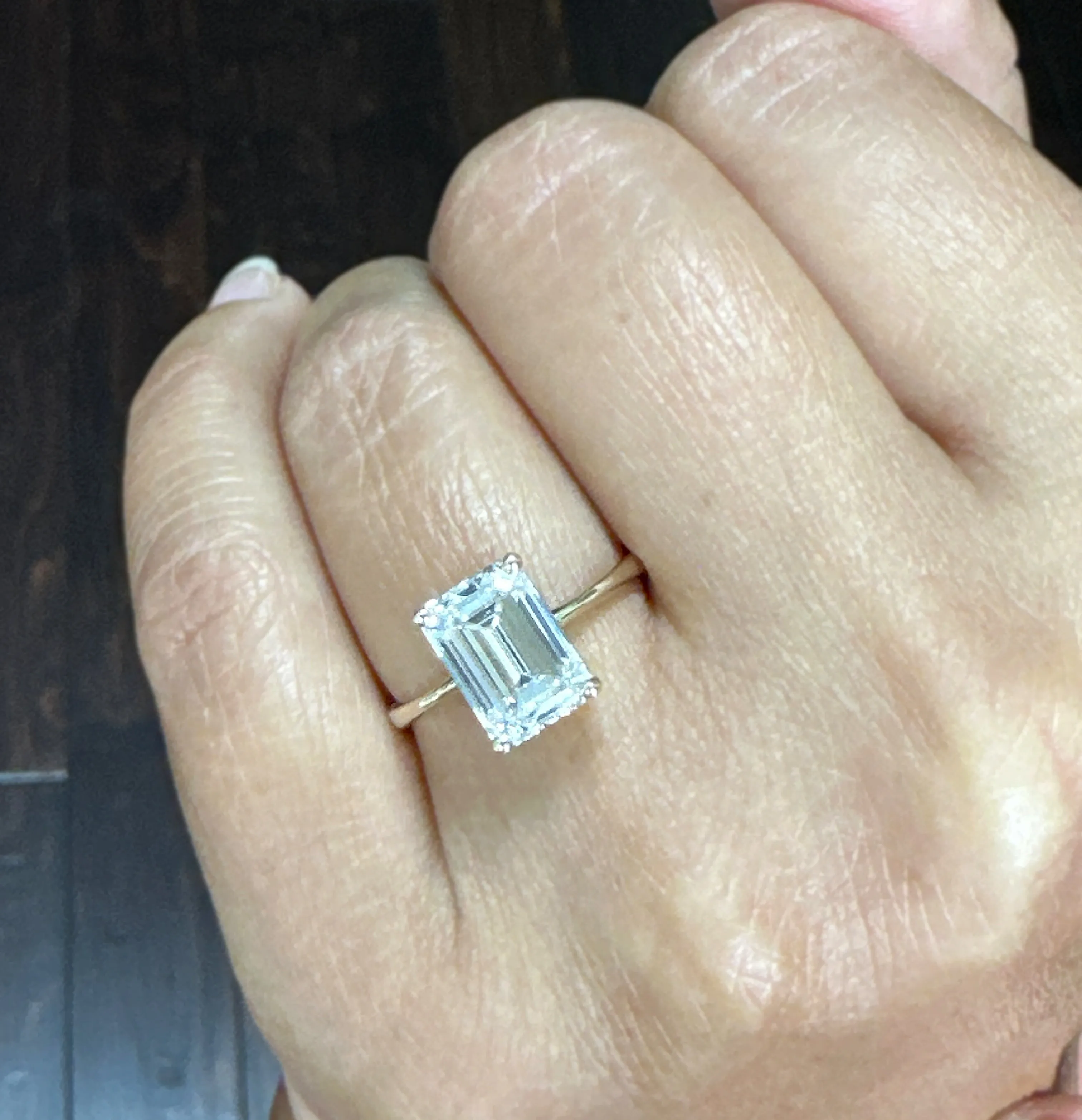 Emerald Cut Moissanite Solitaire Ring Set In 14K Solid And Heavy Yellow Gold Wedding Ring Four Prong Set Bridal Ring Minimalist 2.00ct