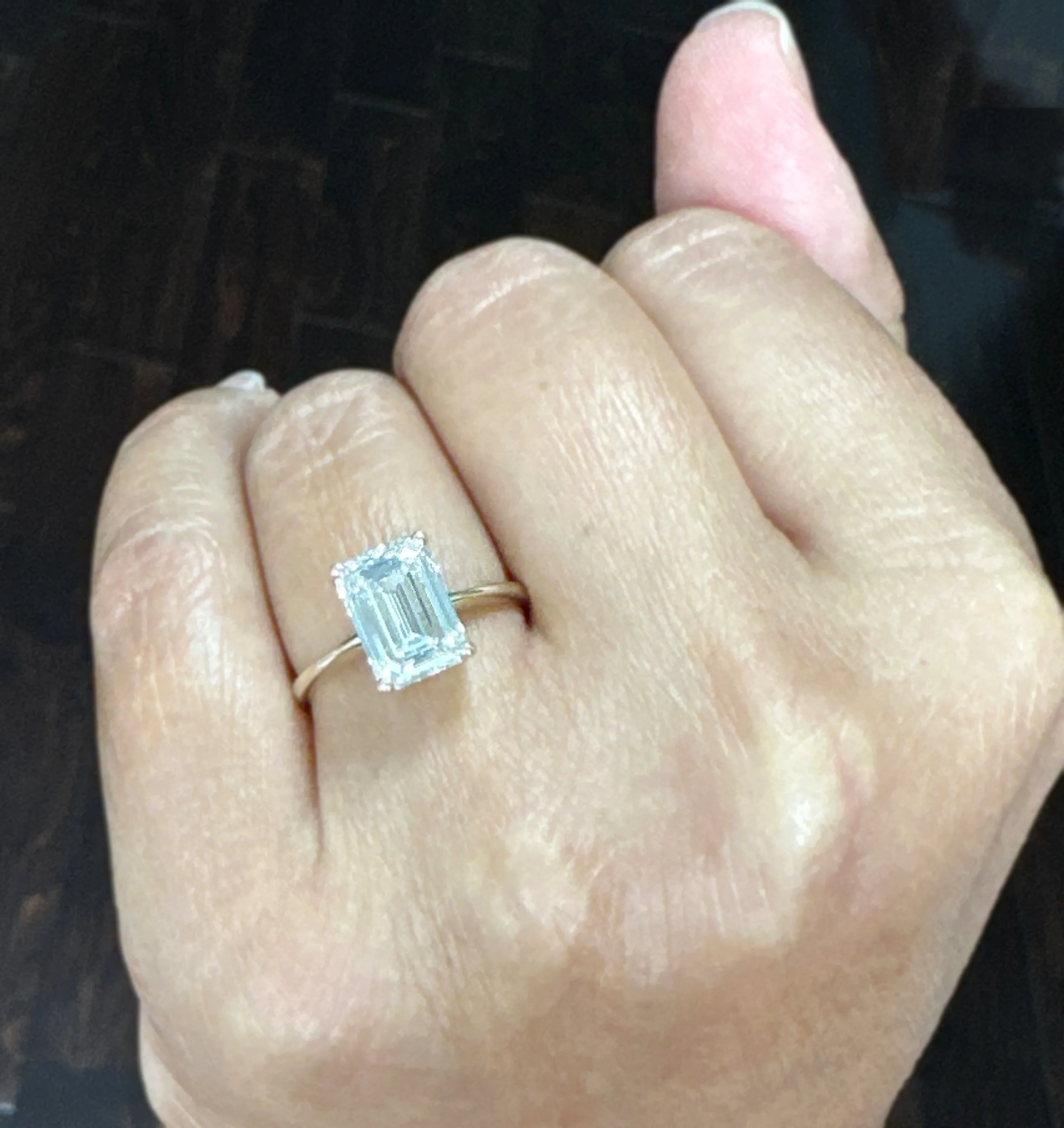 Emerald Cut Moissanite Solitaire Ring Set In 14K Solid And Heavy Yellow Gold Wedding Ring Four Prong Set Bridal Ring Minimalist 2.00ct