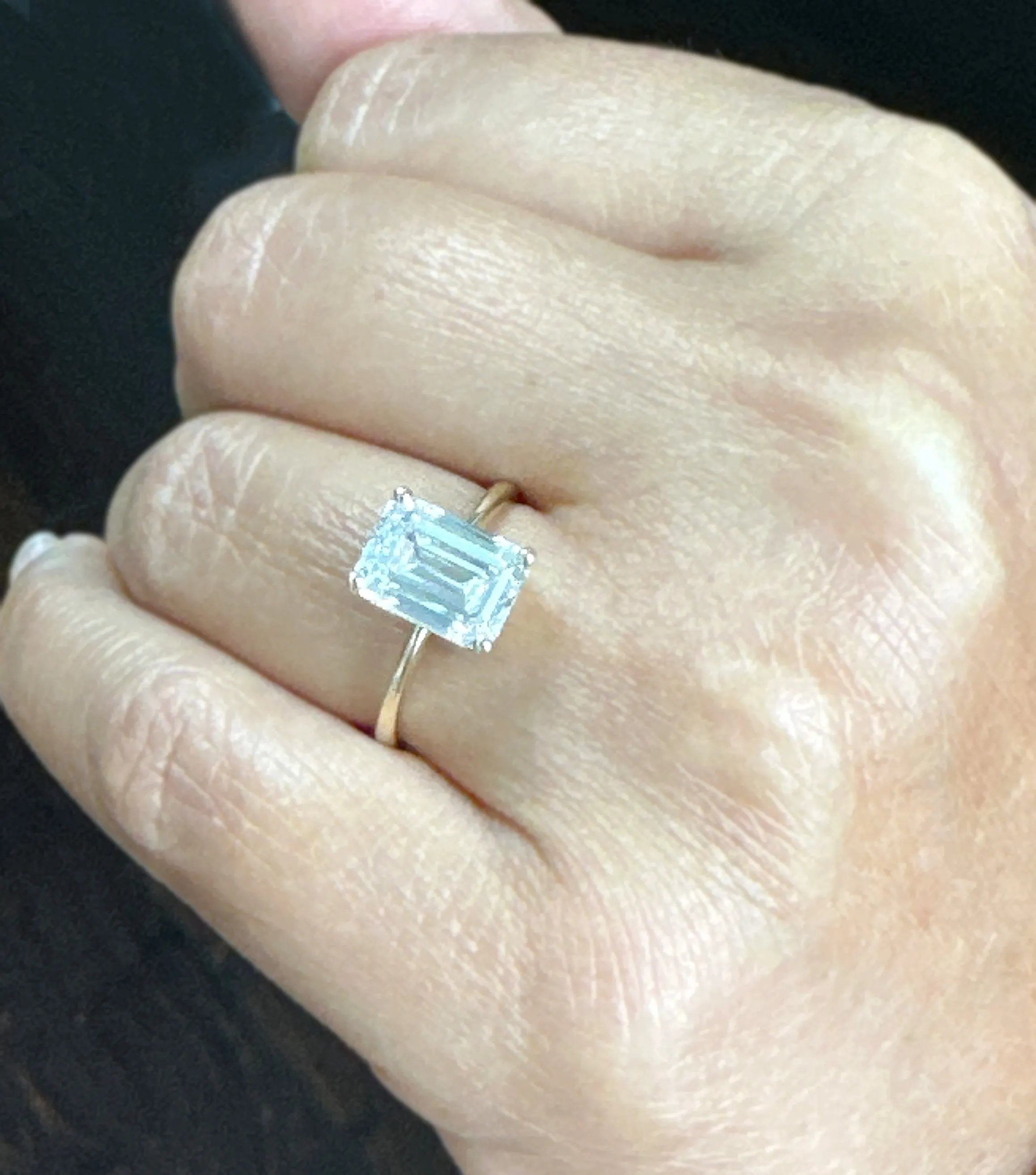 Emerald Cut Moissanite Solitaire Ring Set In 14K Solid And Heavy Yellow Gold Wedding Ring Four Prong Set Bridal Ring Minimalist 2.00ct