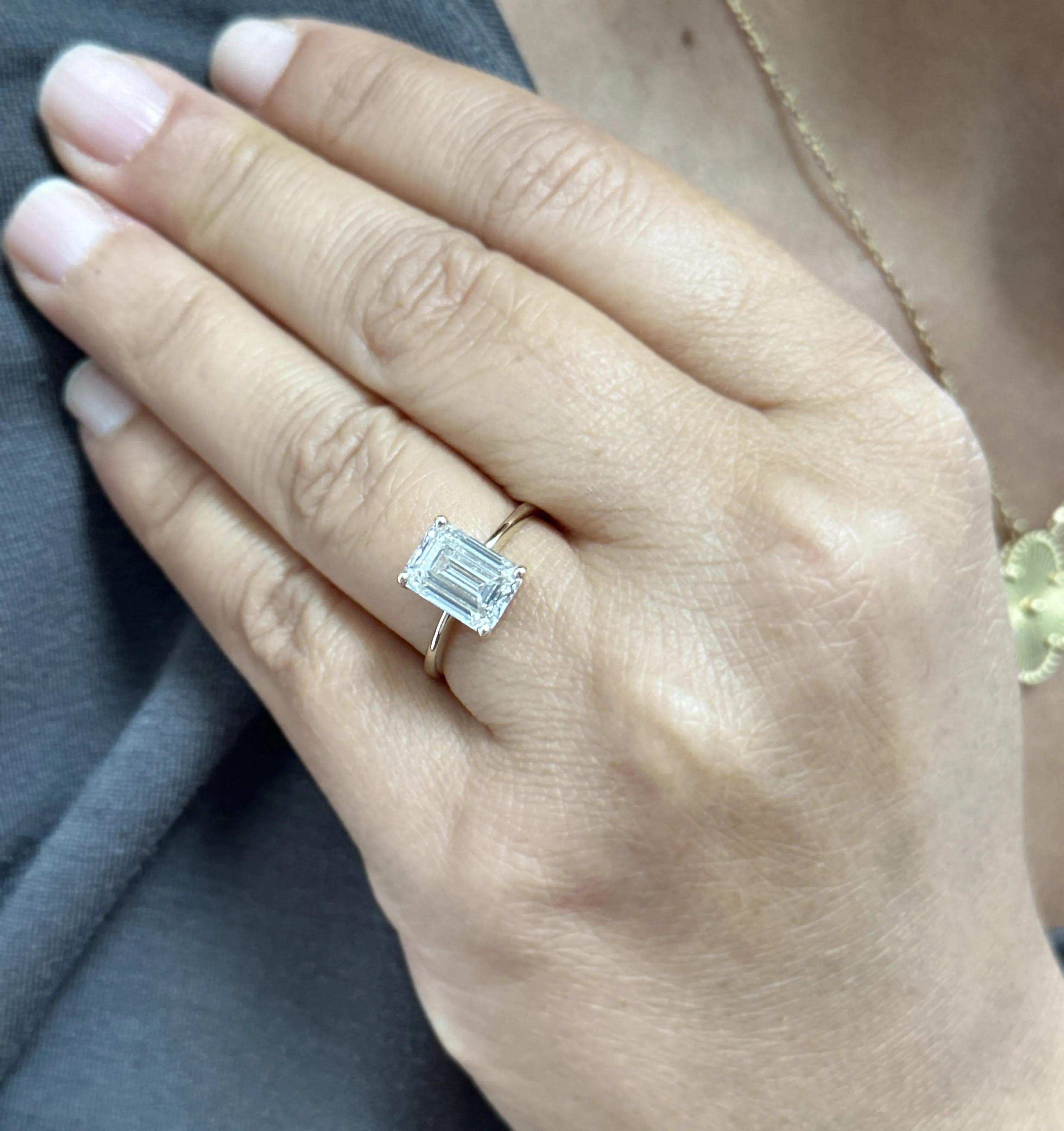 Emerald Cut Moissanite Solitaire Ring Set In 14K Solid And Heavy Yellow Gold Wedding Ring Four Prong Set Bridal Ring Minimalist 2.00ct