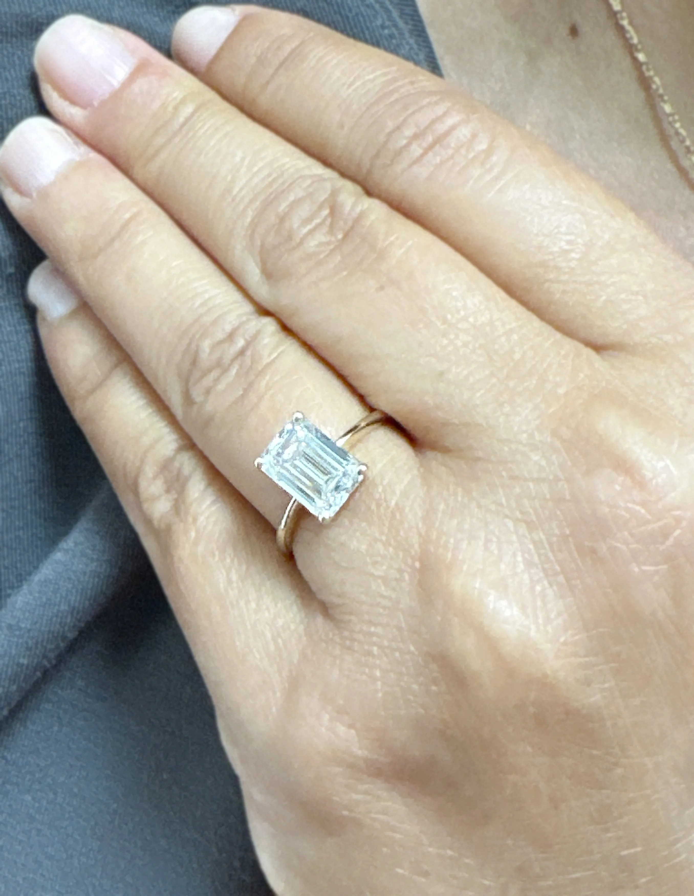 Emerald Cut Moissanite Solitaire Ring Set In 14K Solid And Heavy Yellow Gold Wedding Ring Four Prong Set Bridal Ring Minimalist 2.00ct