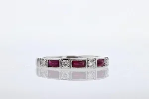 Emerald Cut Ruby With Round Diamond Stackable Band