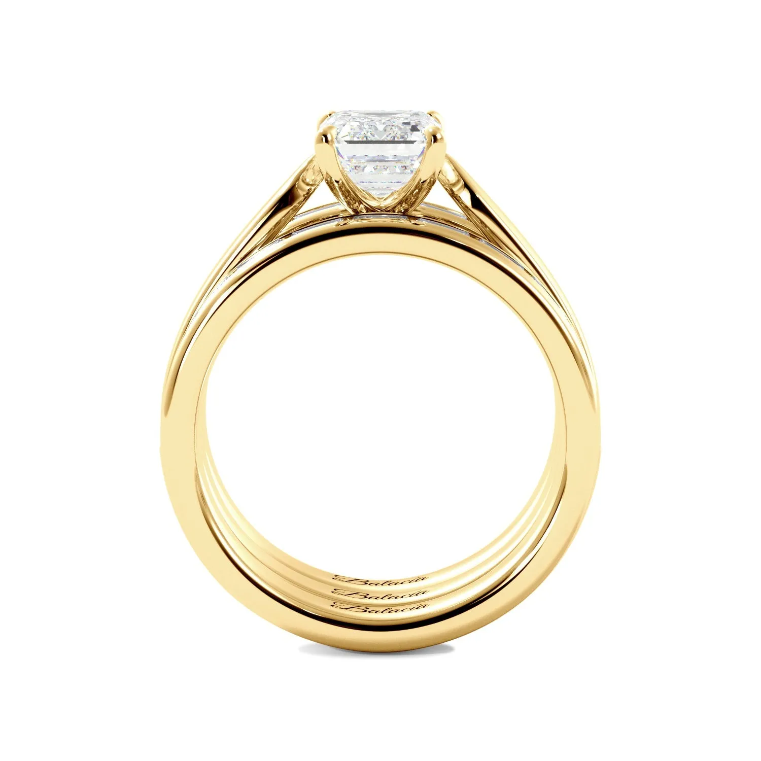 Emerald Cut Solitaire Bagguette Bands Engagement Ring Set