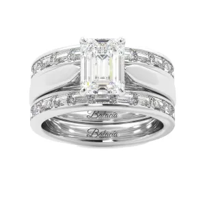 Emerald Cut Solitaire Bagguette Bands Engagement Ring Set