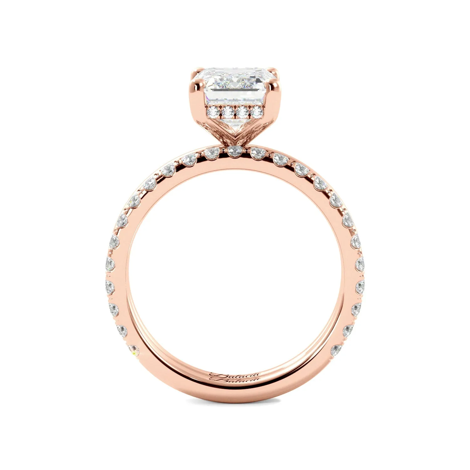 Emerald Cut with Hidden Halo Engagement Ring Set