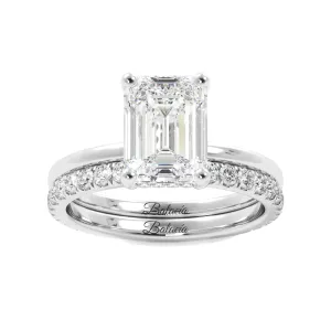 Emerald Cut with Hidden Halo Engagement Ring Set