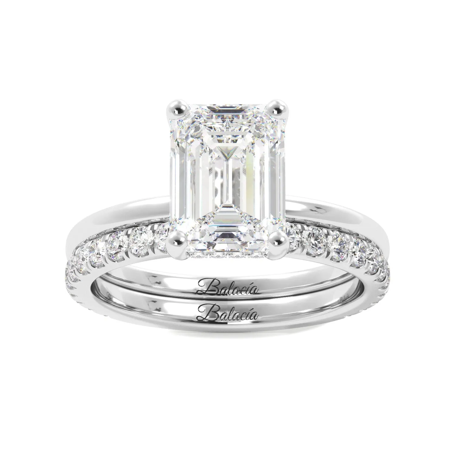 Emerald Cut with Hidden Halo Engagement Ring Set