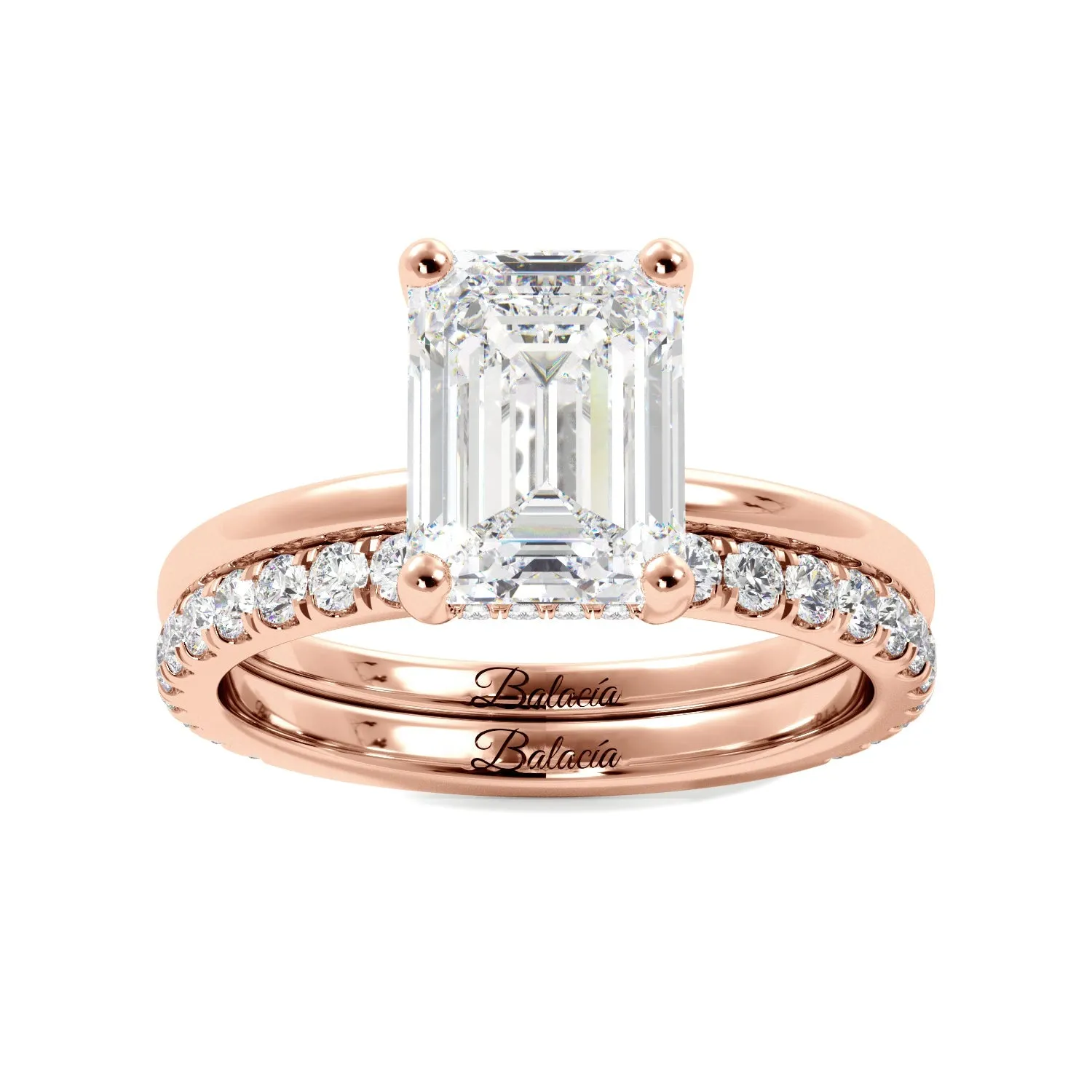 Emerald Cut with Hidden Halo Engagement Ring Set