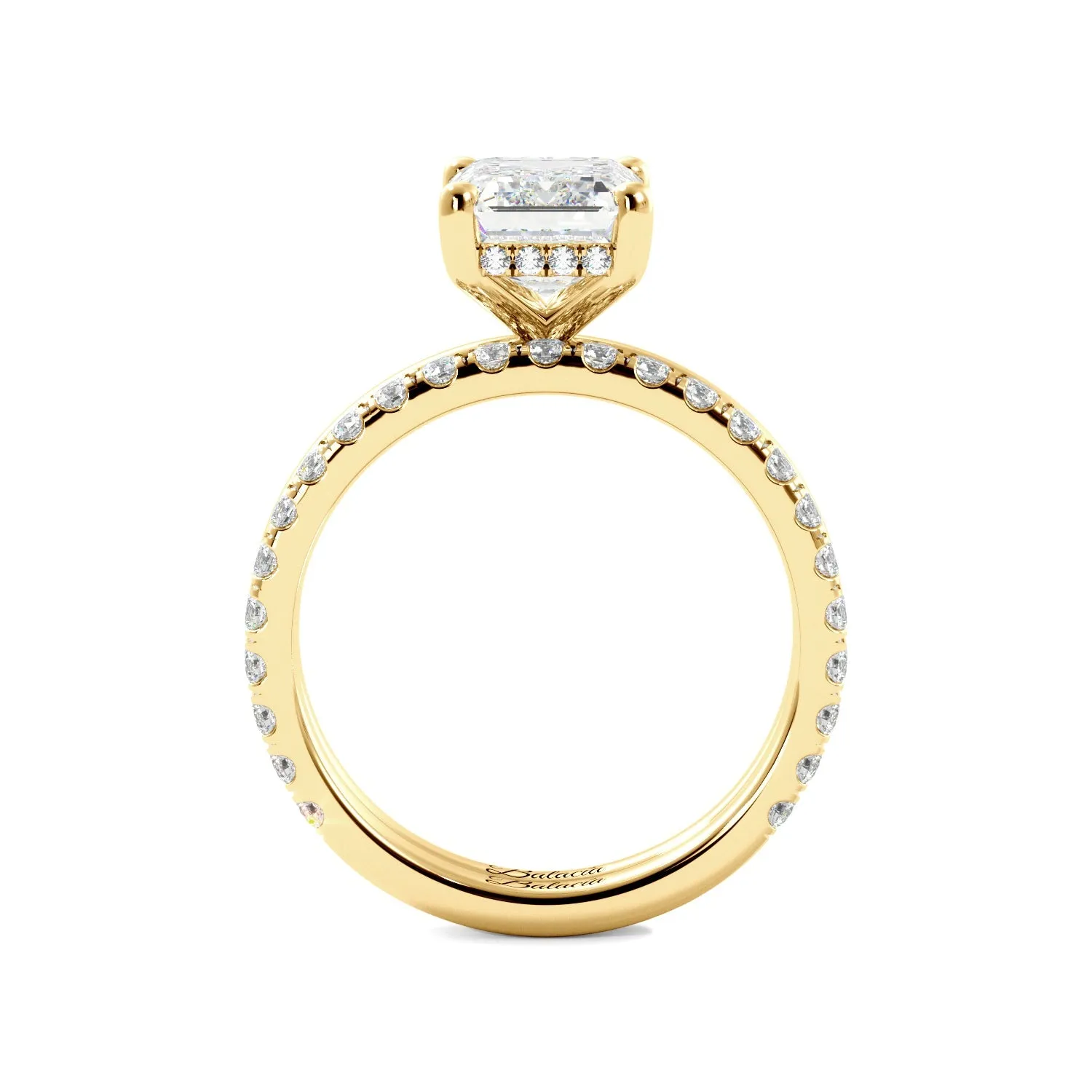 Emerald Cut with Hidden Halo Engagement Ring Set