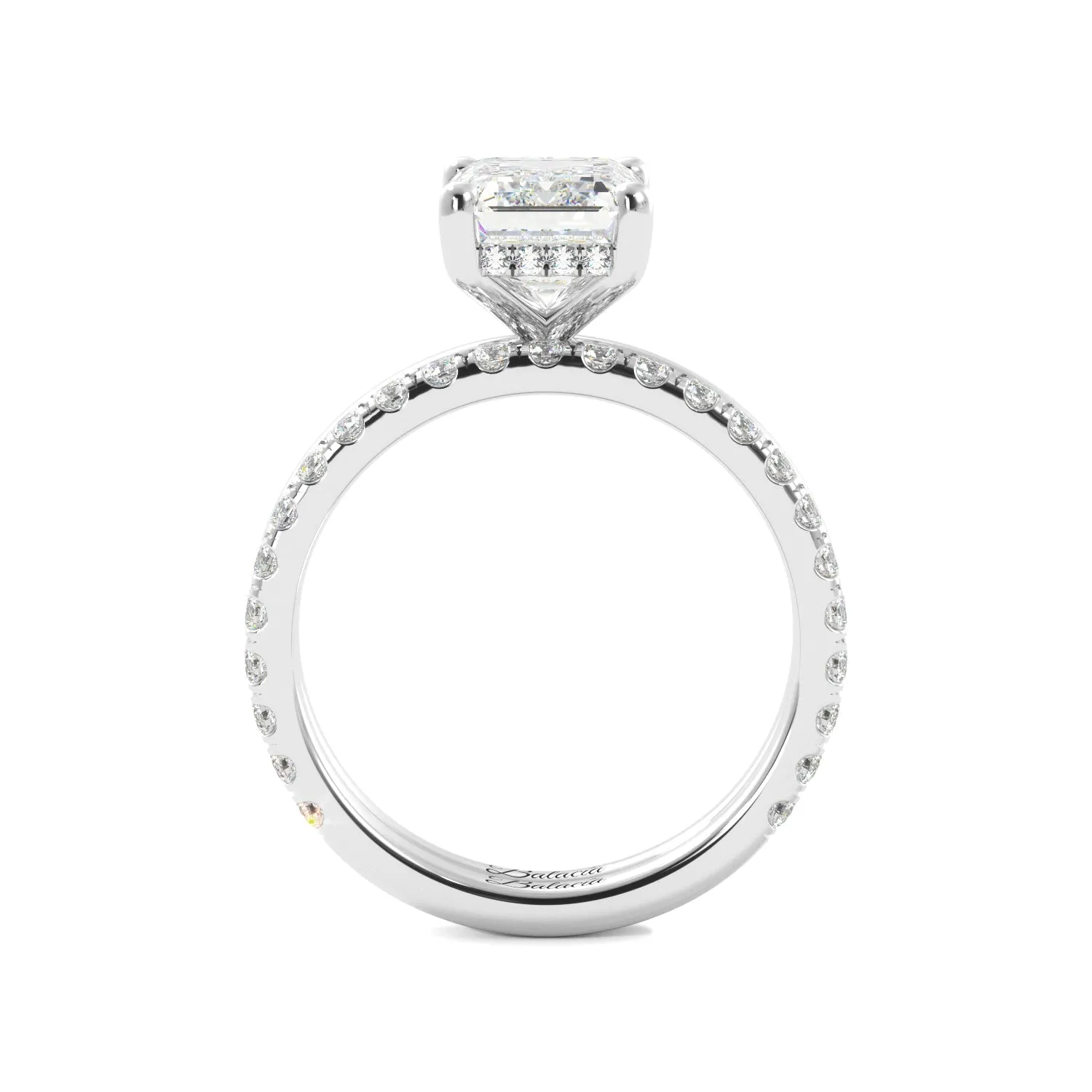 Emerald Cut with Hidden Halo Engagement Ring Set