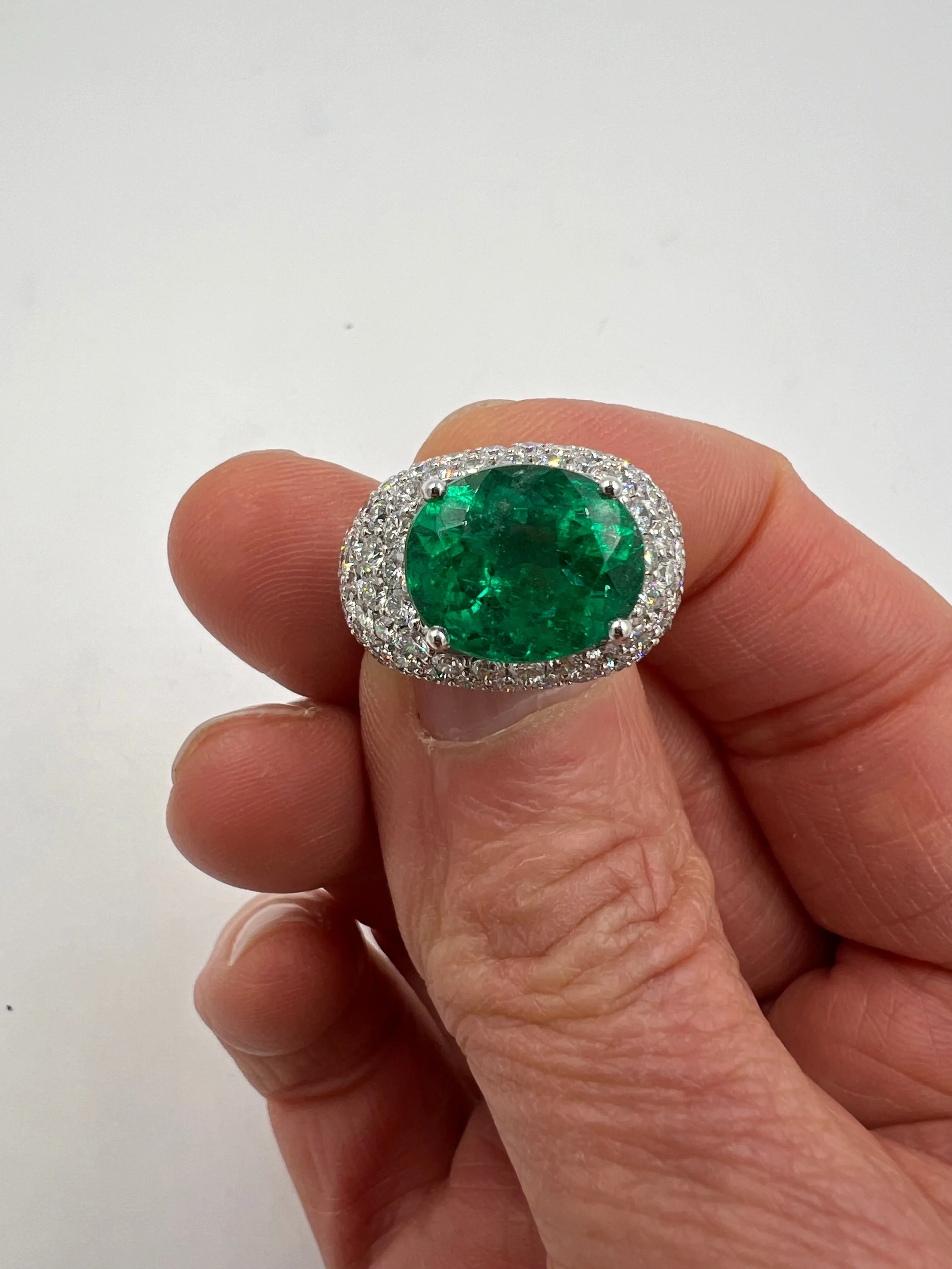 Emerald Diamond White Gold Dome Ring