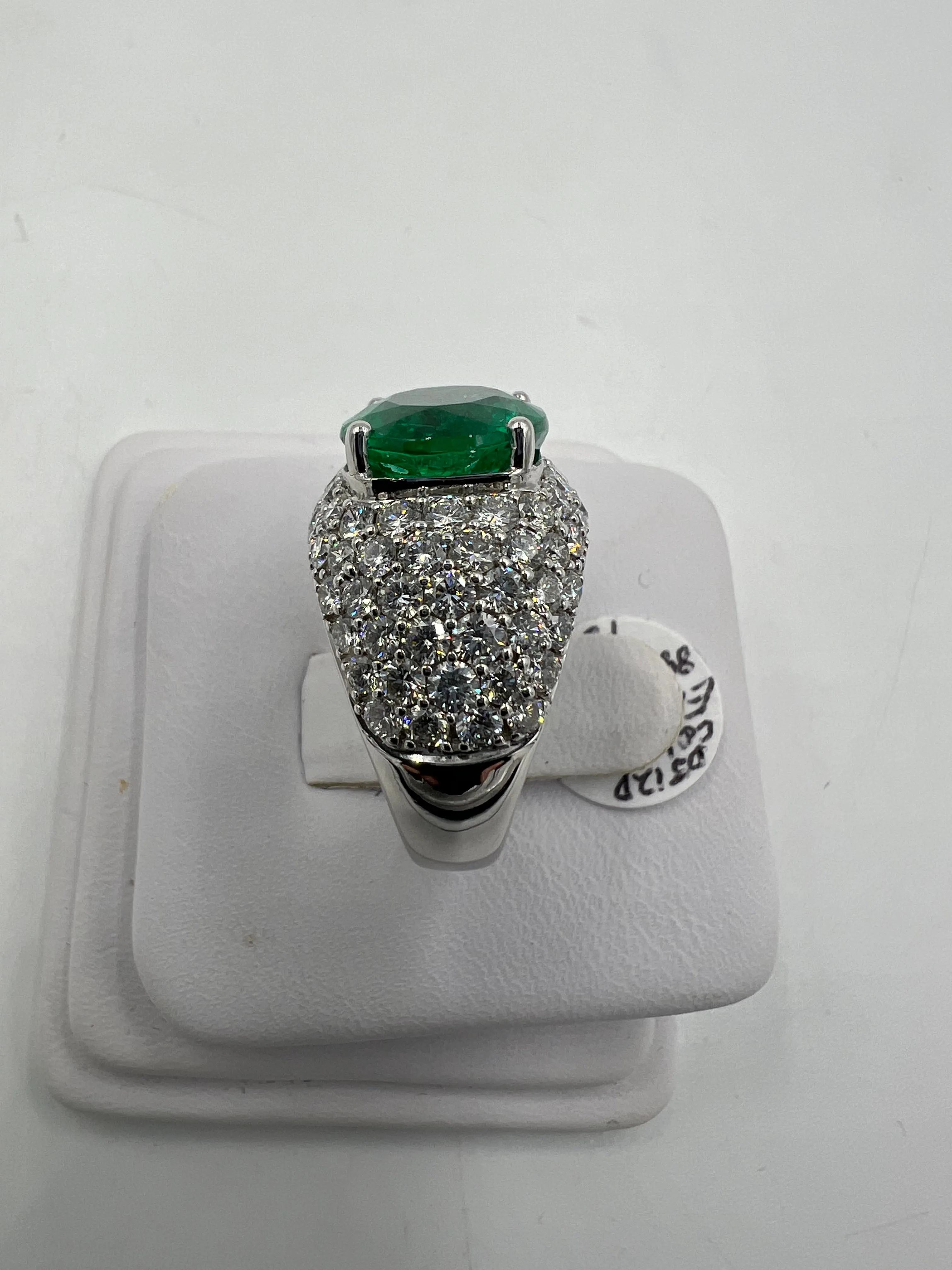 Emerald Diamond White Gold Dome Ring