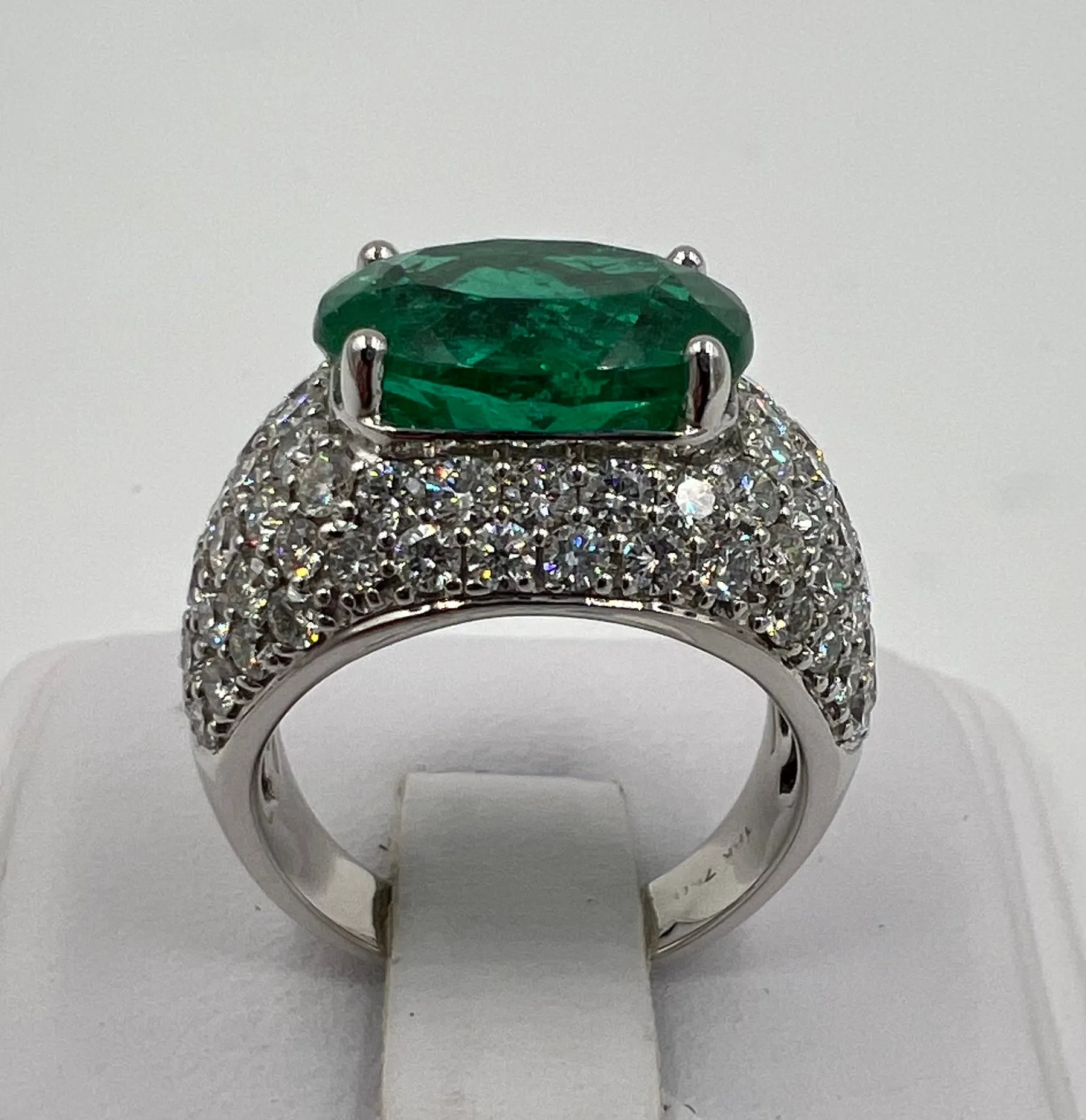 Emerald Diamond White Gold Dome Ring
