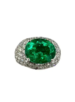 Emerald Diamond White Gold Dome Ring
