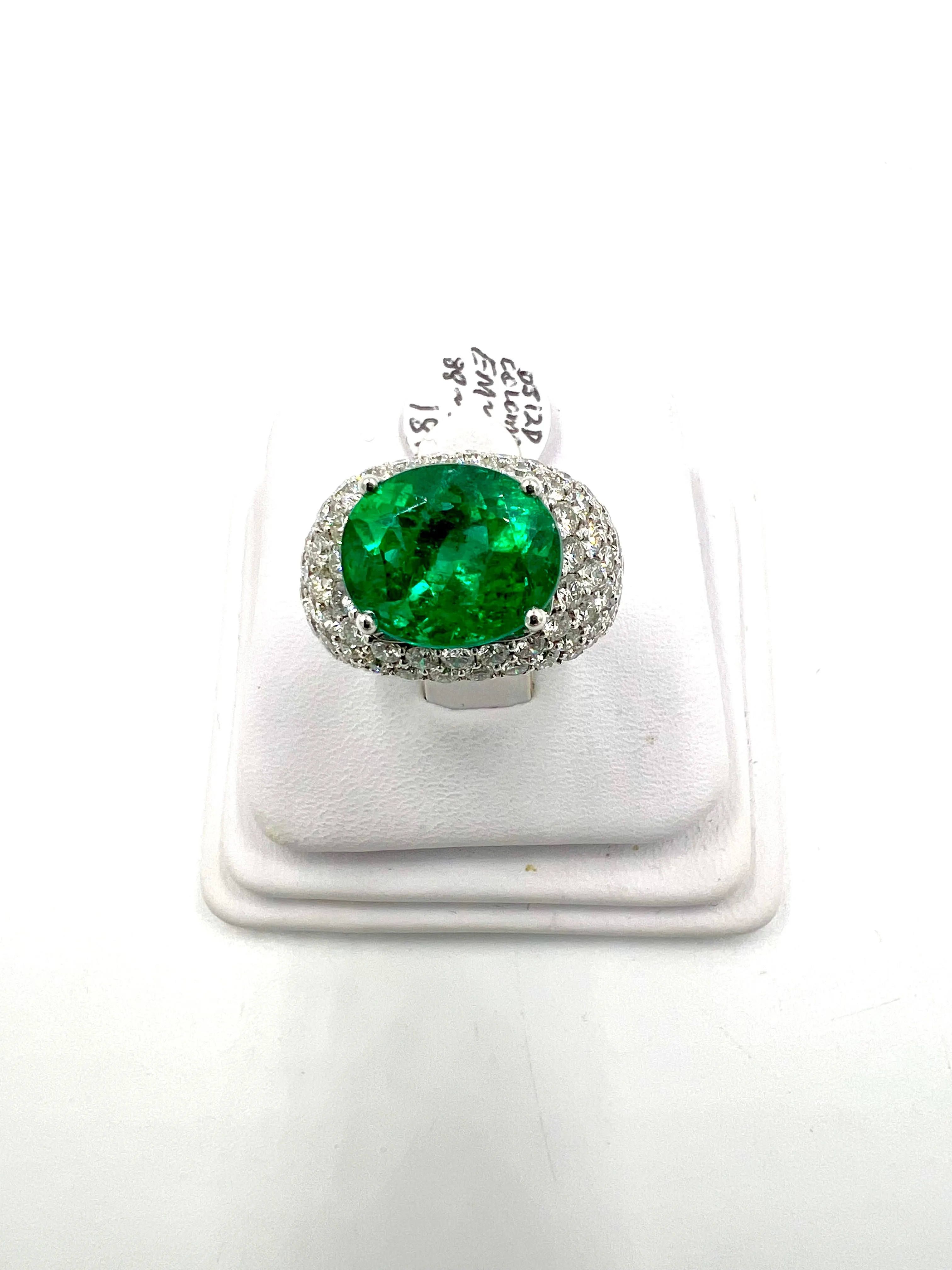Emerald Diamond White Gold Dome Ring