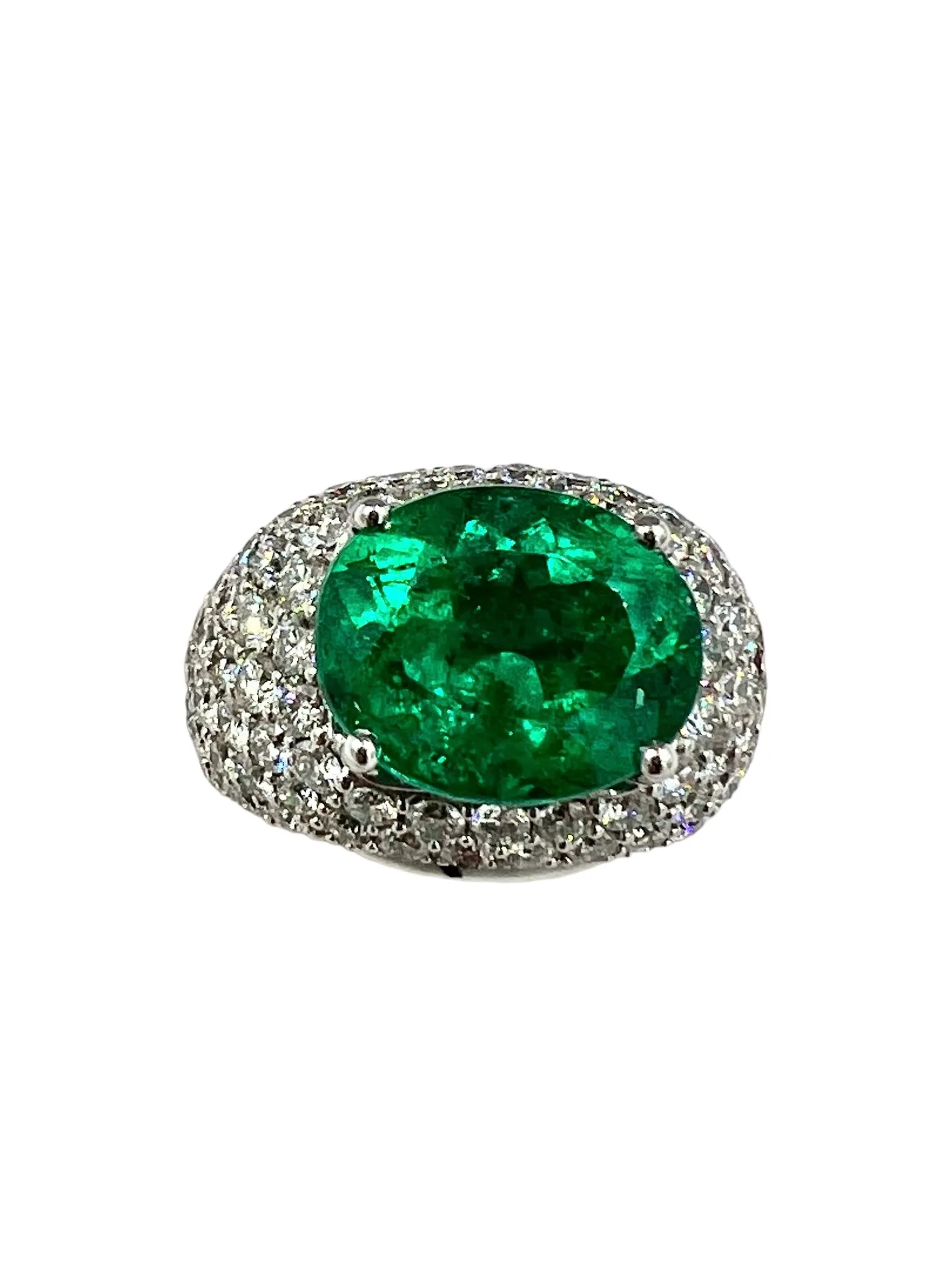 Emerald Diamond White Gold Dome Ring