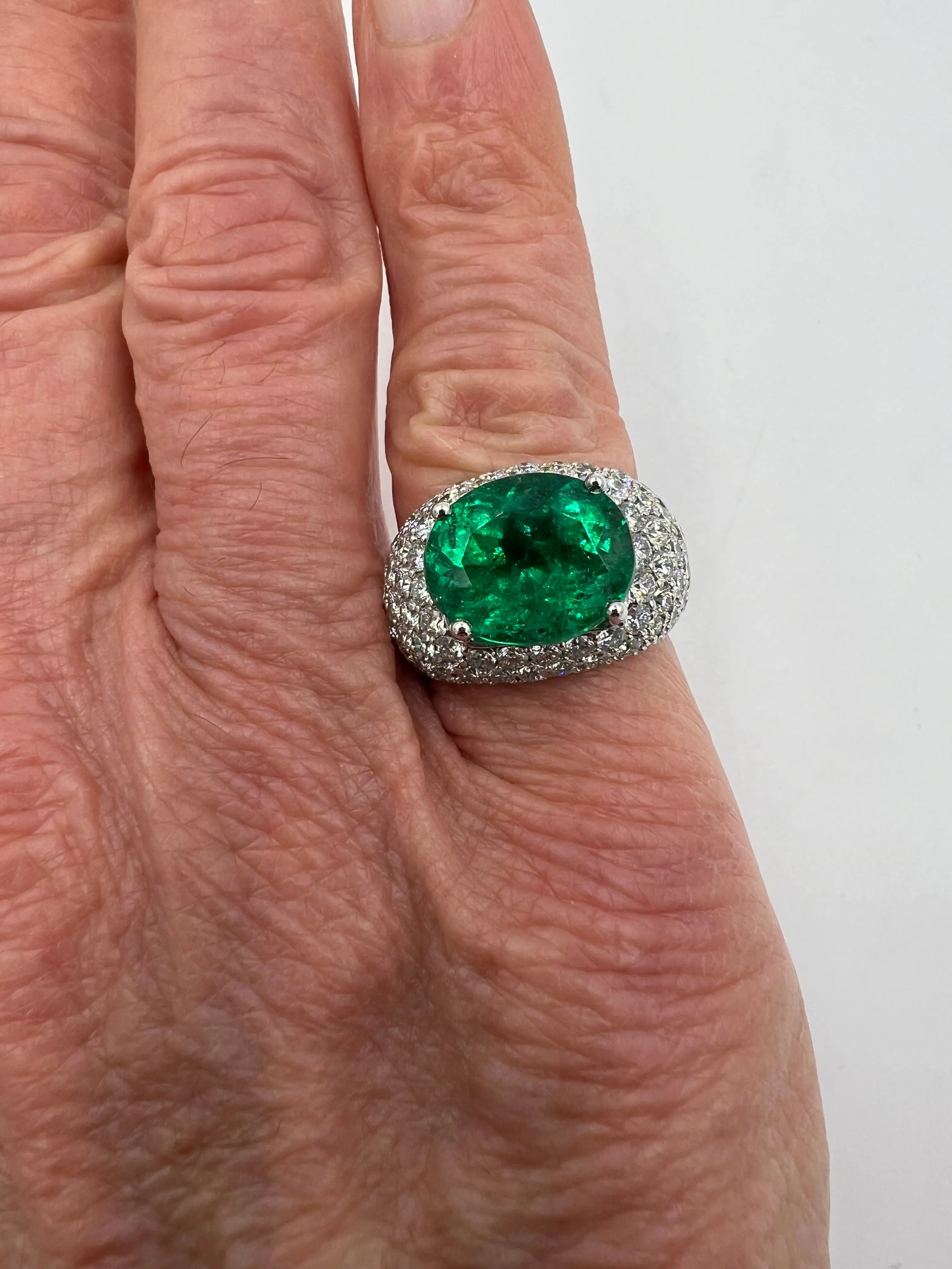 Emerald Diamond White Gold Dome Ring