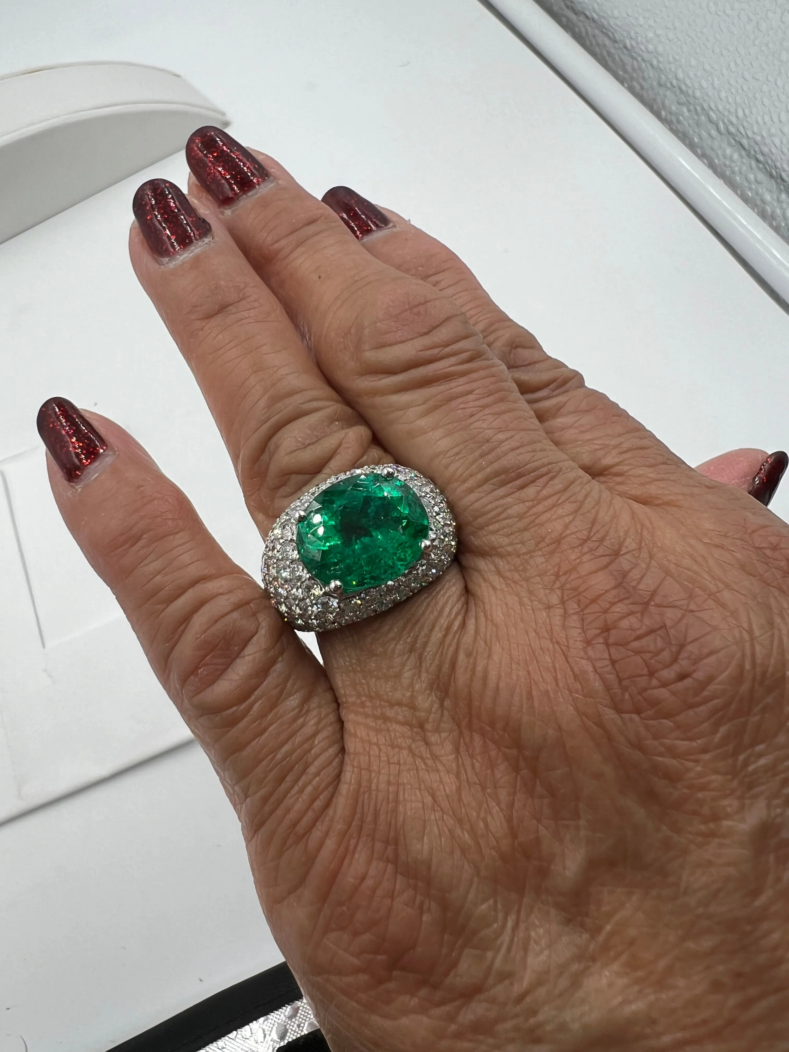 Emerald Diamond White Gold Dome Ring