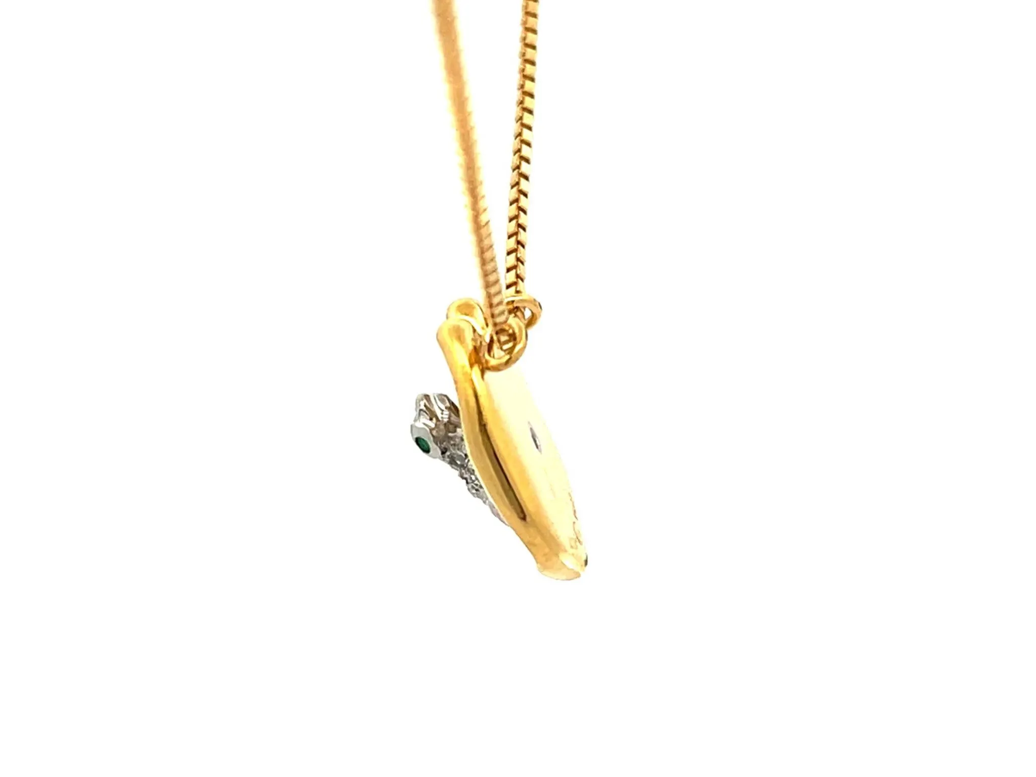 Emerald Eyes & Diamond Frog Necklace on Lily Pad in 18K Yellow Gold and Platinum