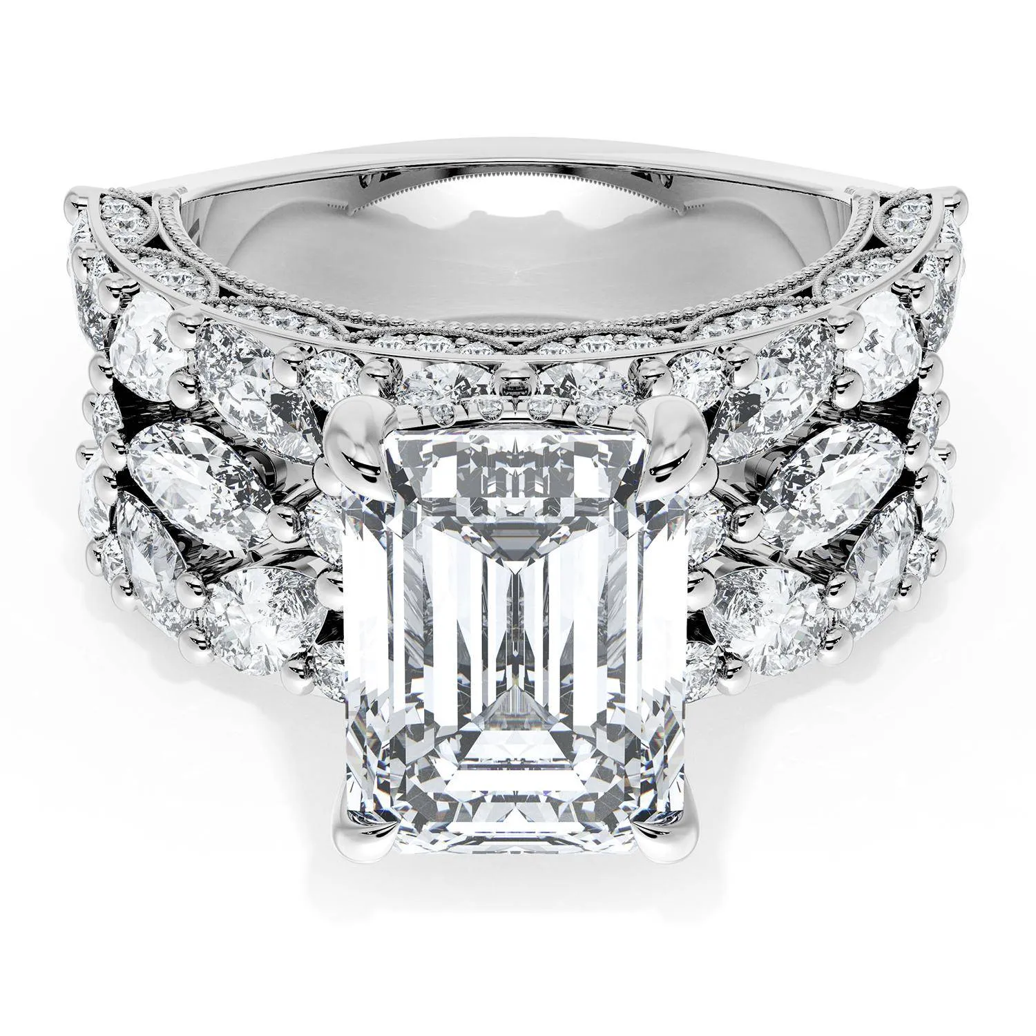 Emerald Solitaire Engagement Ring w/ Marquise & Pear Band