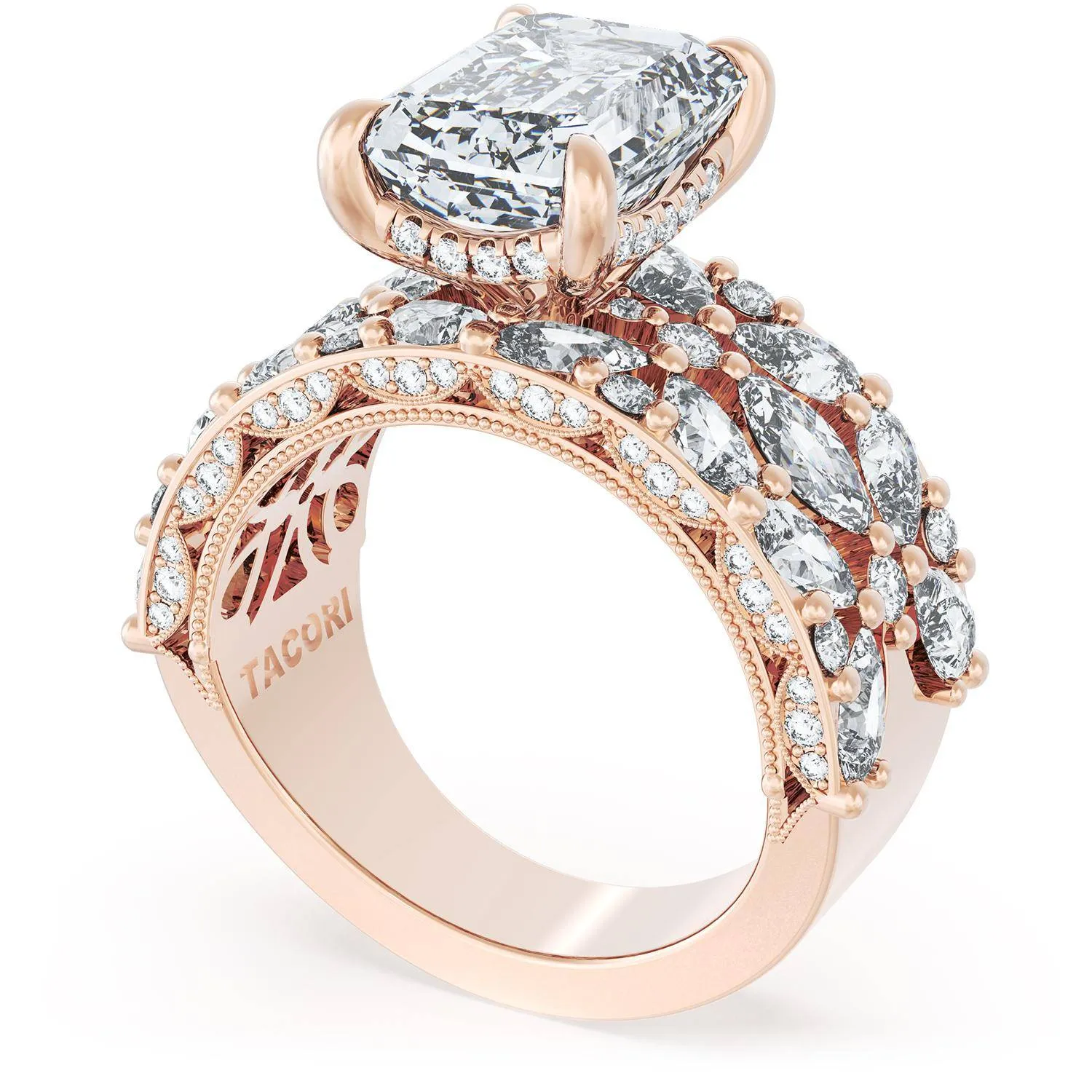 Emerald Solitaire Engagement Ring w/ Marquise & Pear Band