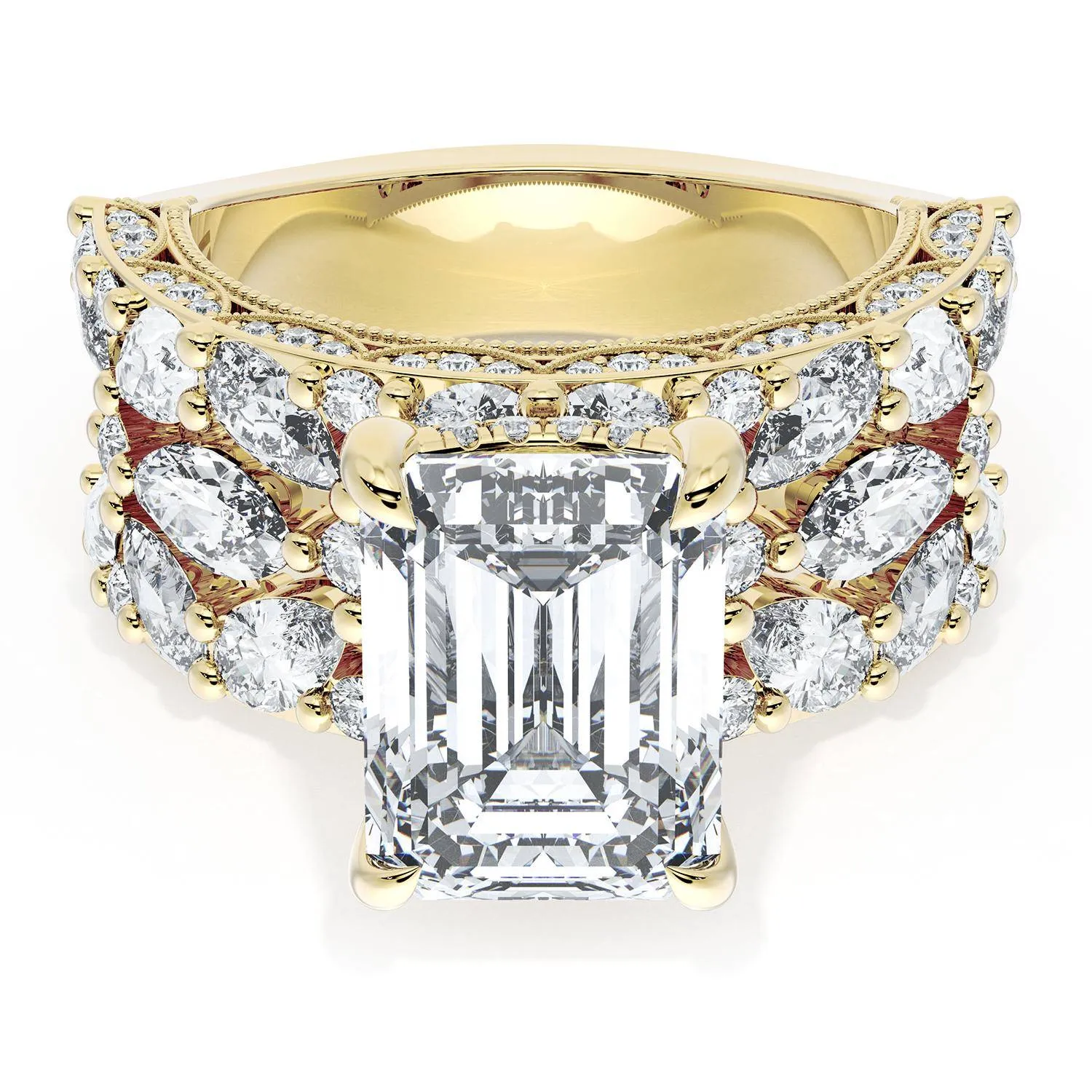 Emerald Solitaire Engagement Ring w/ Marquise & Pear Band