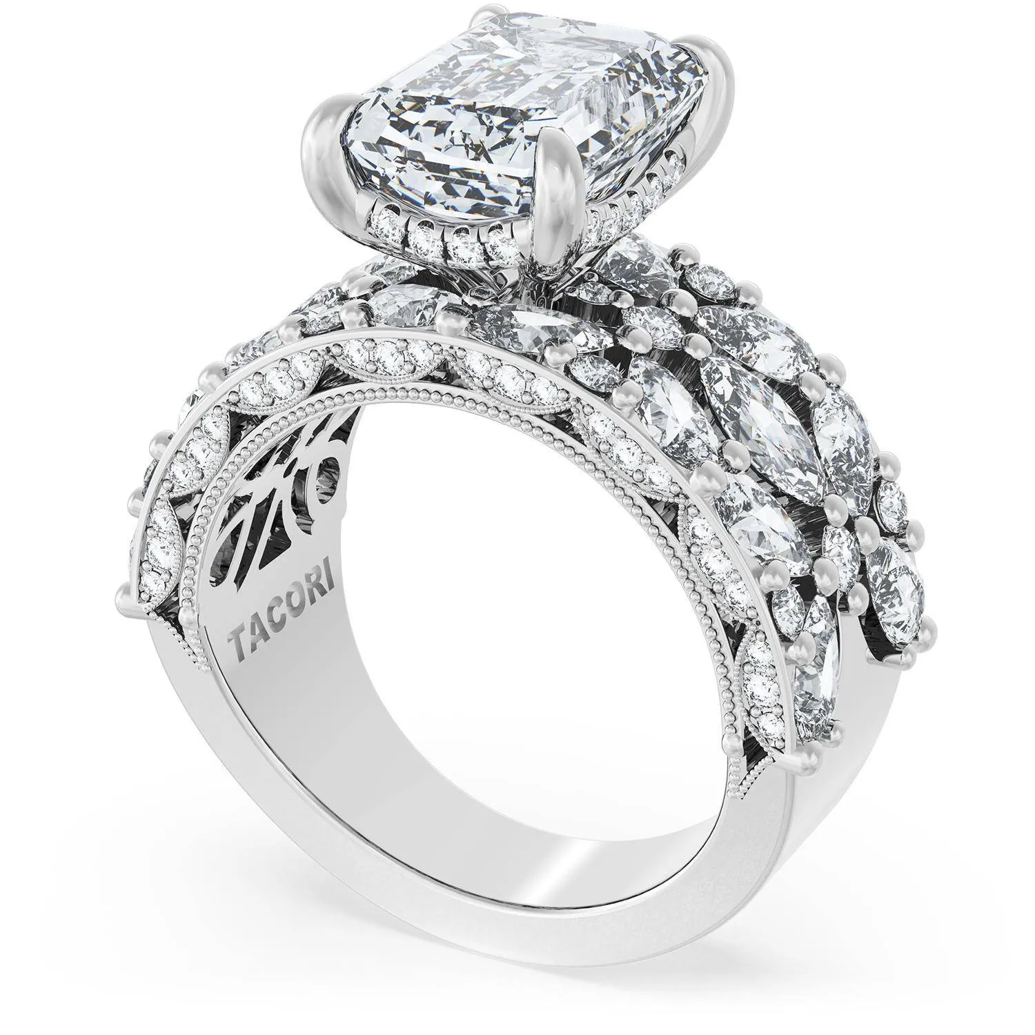 Emerald Solitaire Engagement Ring w/ Marquise & Pear Band