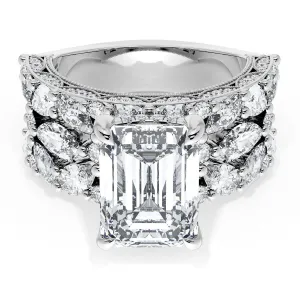 Emerald Solitaire Engagement Ring w/ Marquise & Pear Band