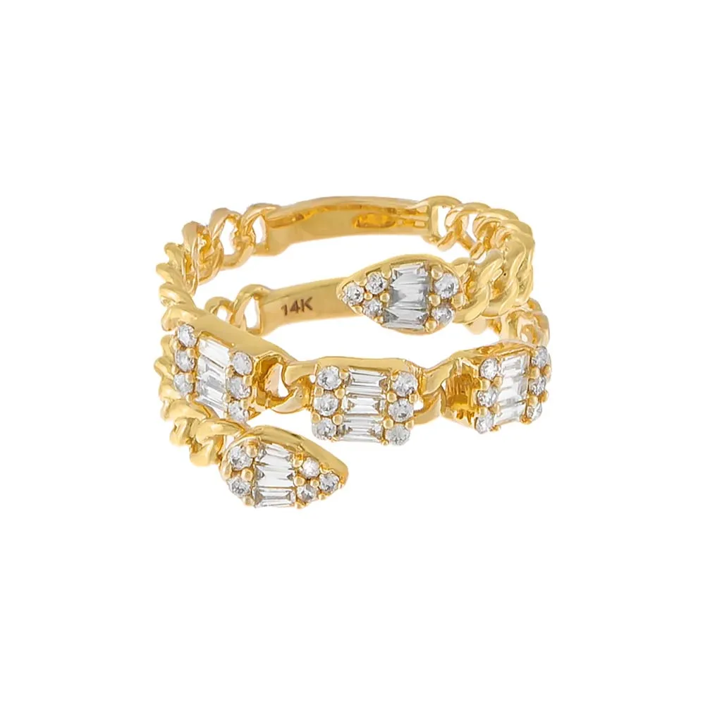 Emerald X Pear Diamond Illusion Chain Ring 14K