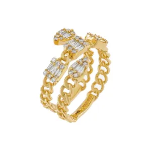 Emerald X Pear Diamond Illusion Chain Ring 14K