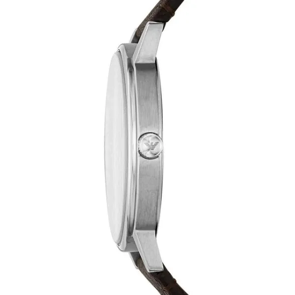 EMPORIO ARMANI Kappa Brown Leather Strap Black Dial Quartz Watch for Gents - AR11153