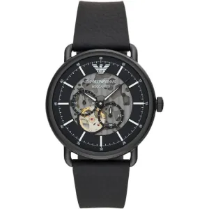 Emporio Armani Meccanico Black Leather Strap Black Dial Automatic Watch for Gents - AR60028