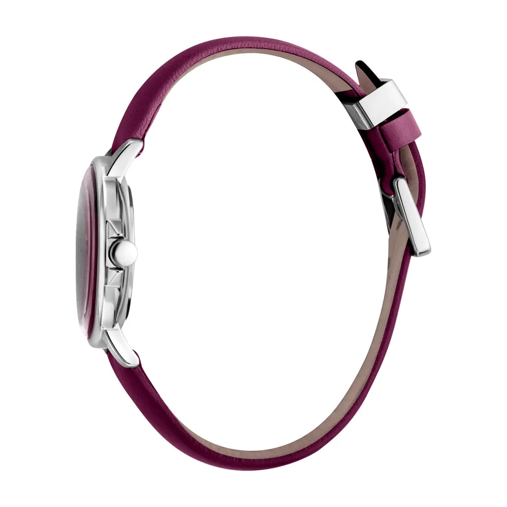 Esprit Ladies Stainless Steel Watch Maroon Dial & Maroon Color Leather Strap