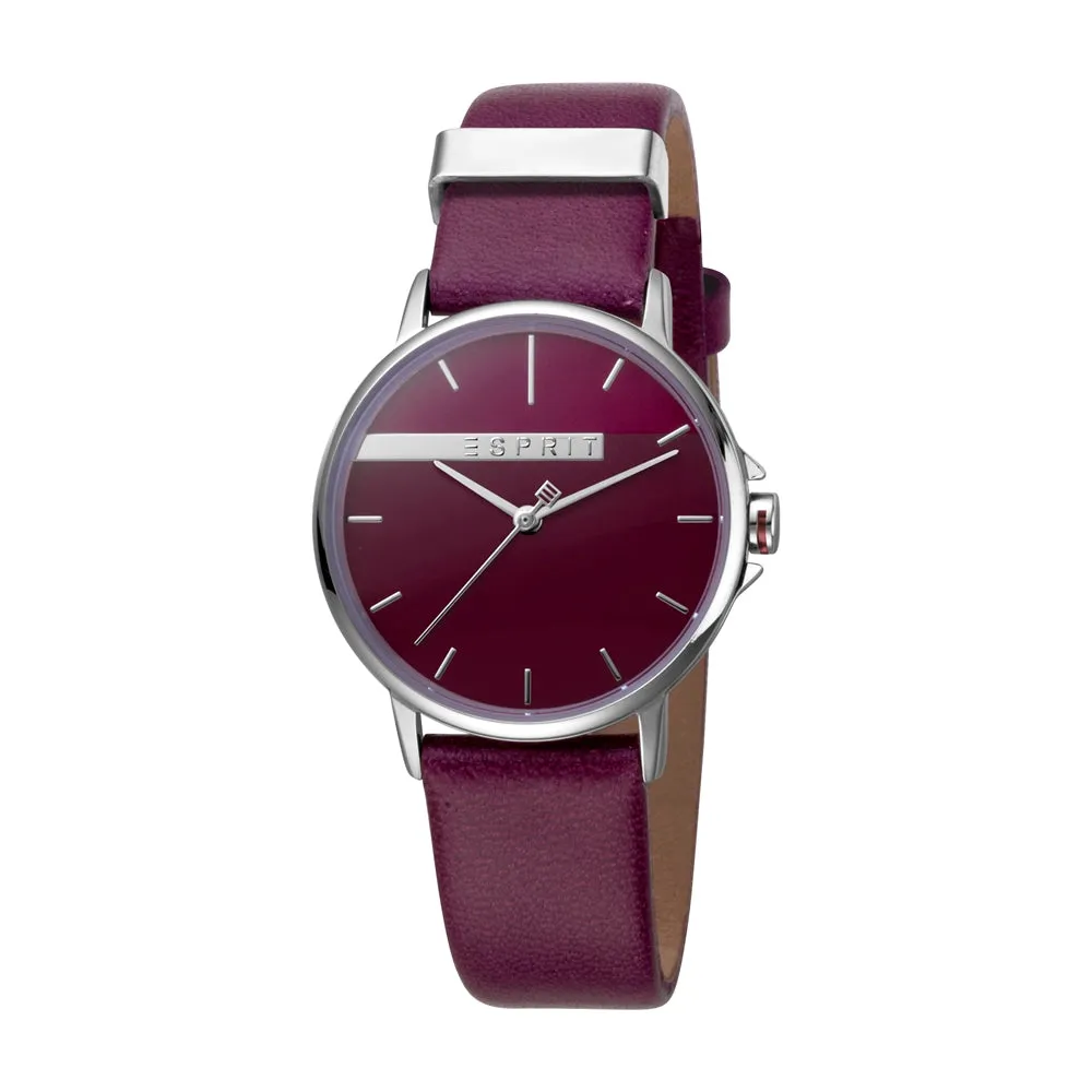 Esprit Ladies Stainless Steel Watch Maroon Dial & Maroon Color Leather Strap