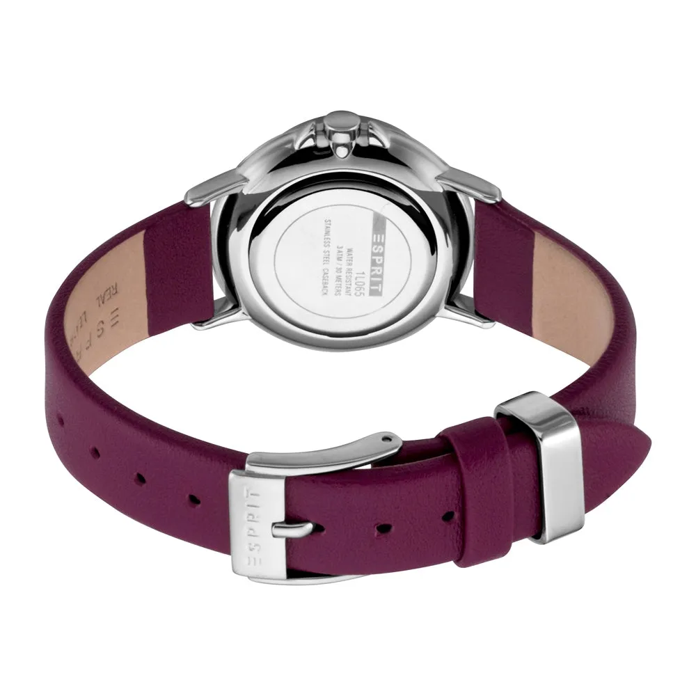 Esprit Ladies Stainless Steel Watch Maroon Dial & Maroon Color Leather Strap